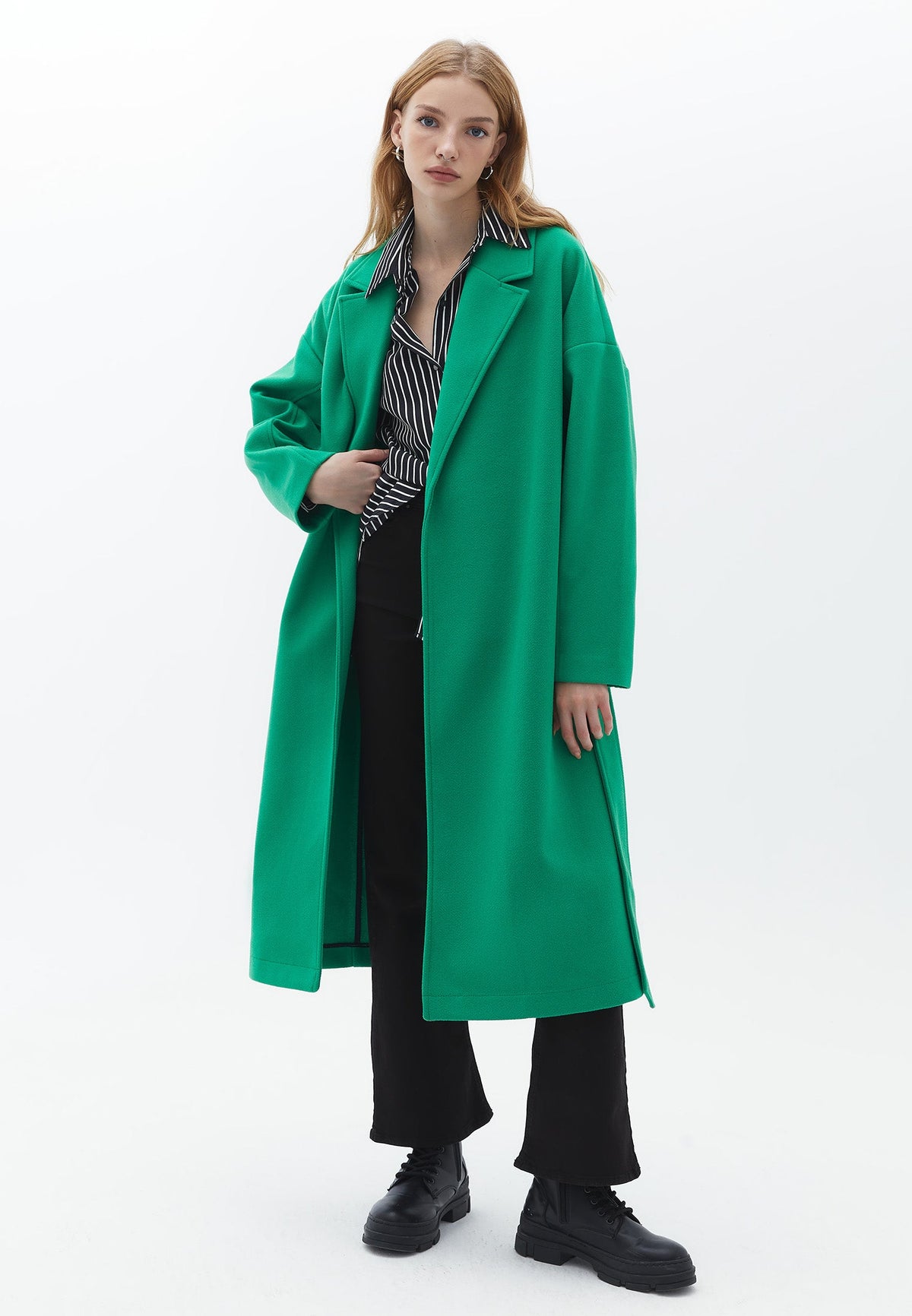 Oversize Belted Long Coat - JELLY BEAN