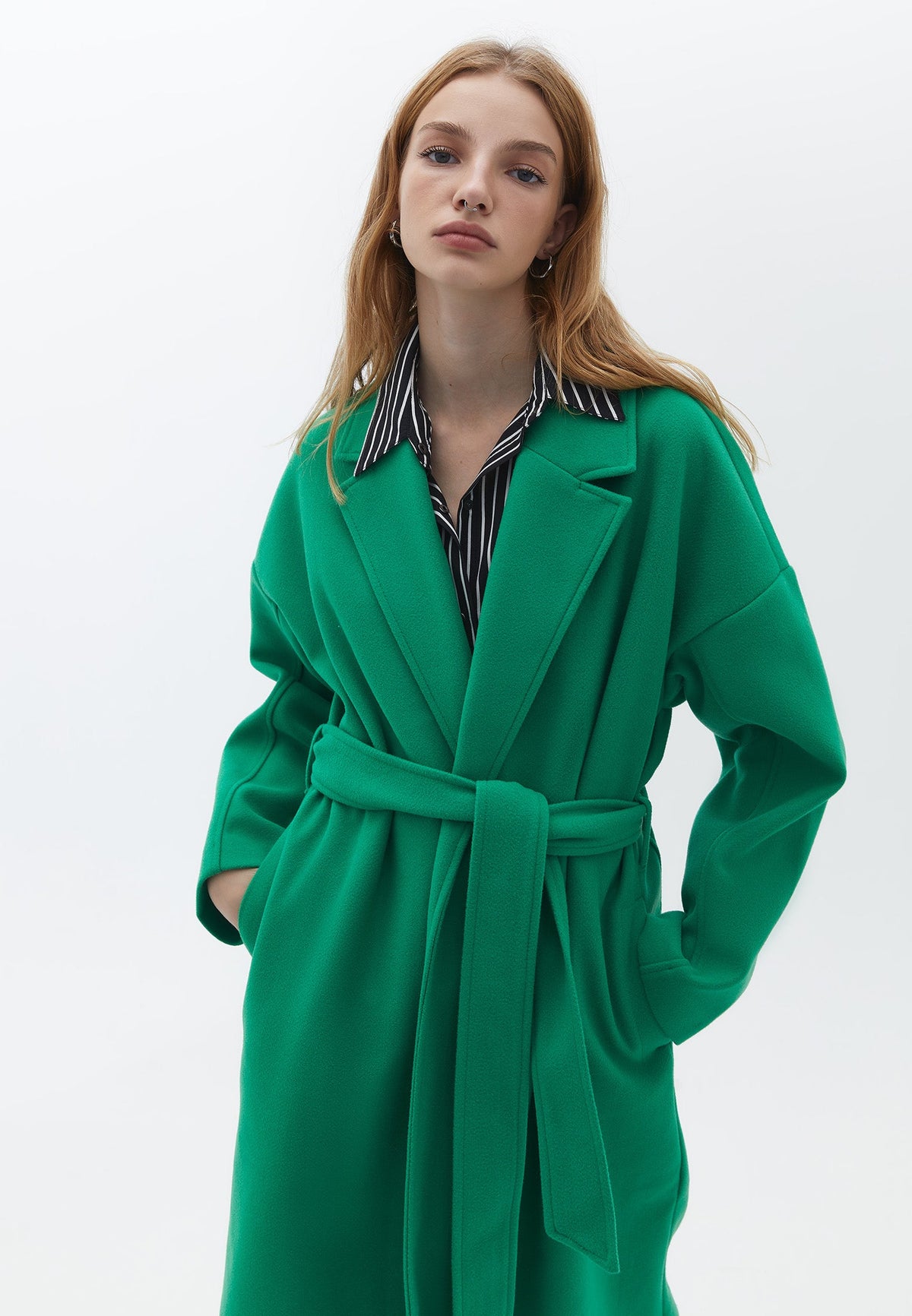 Oversize Belted Long Coat - JELLY BEAN