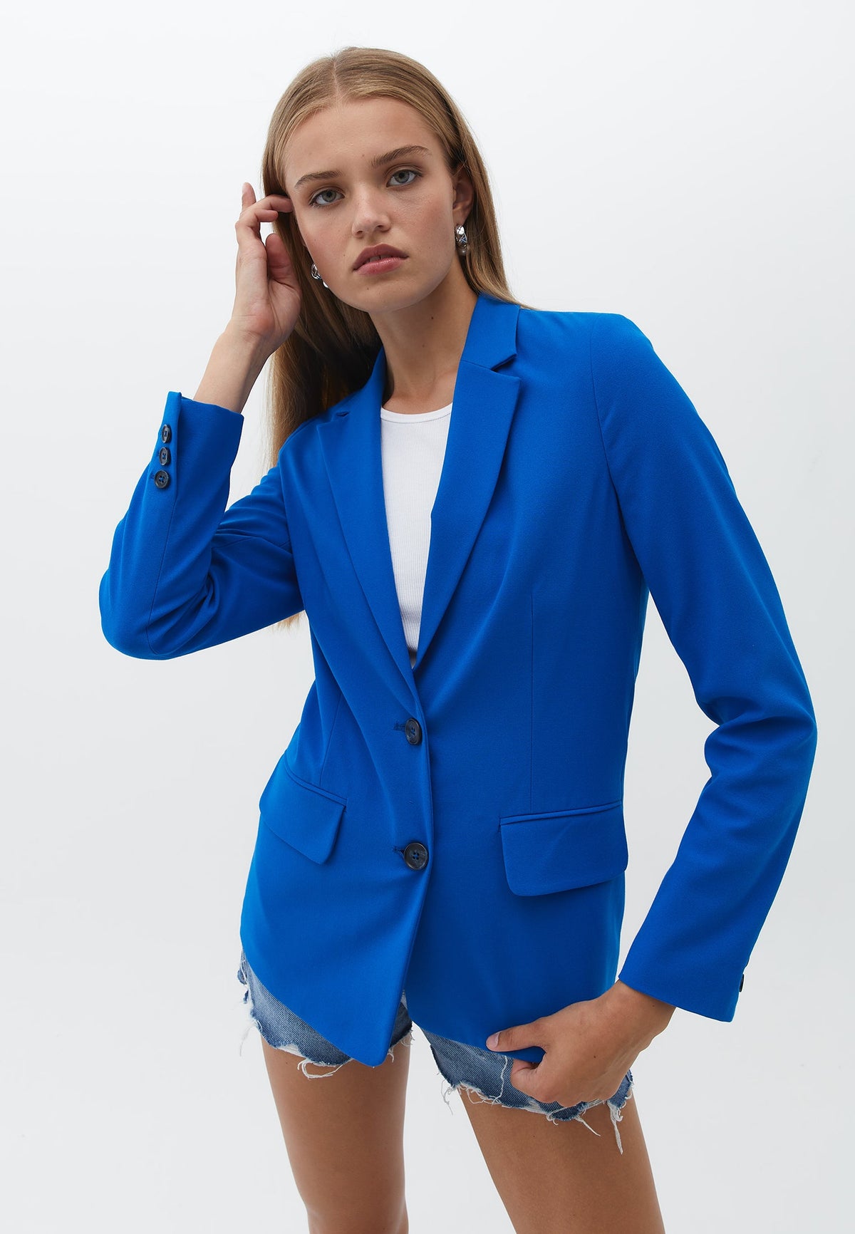Slim Blazer With Button Details - LAPIS BLUE