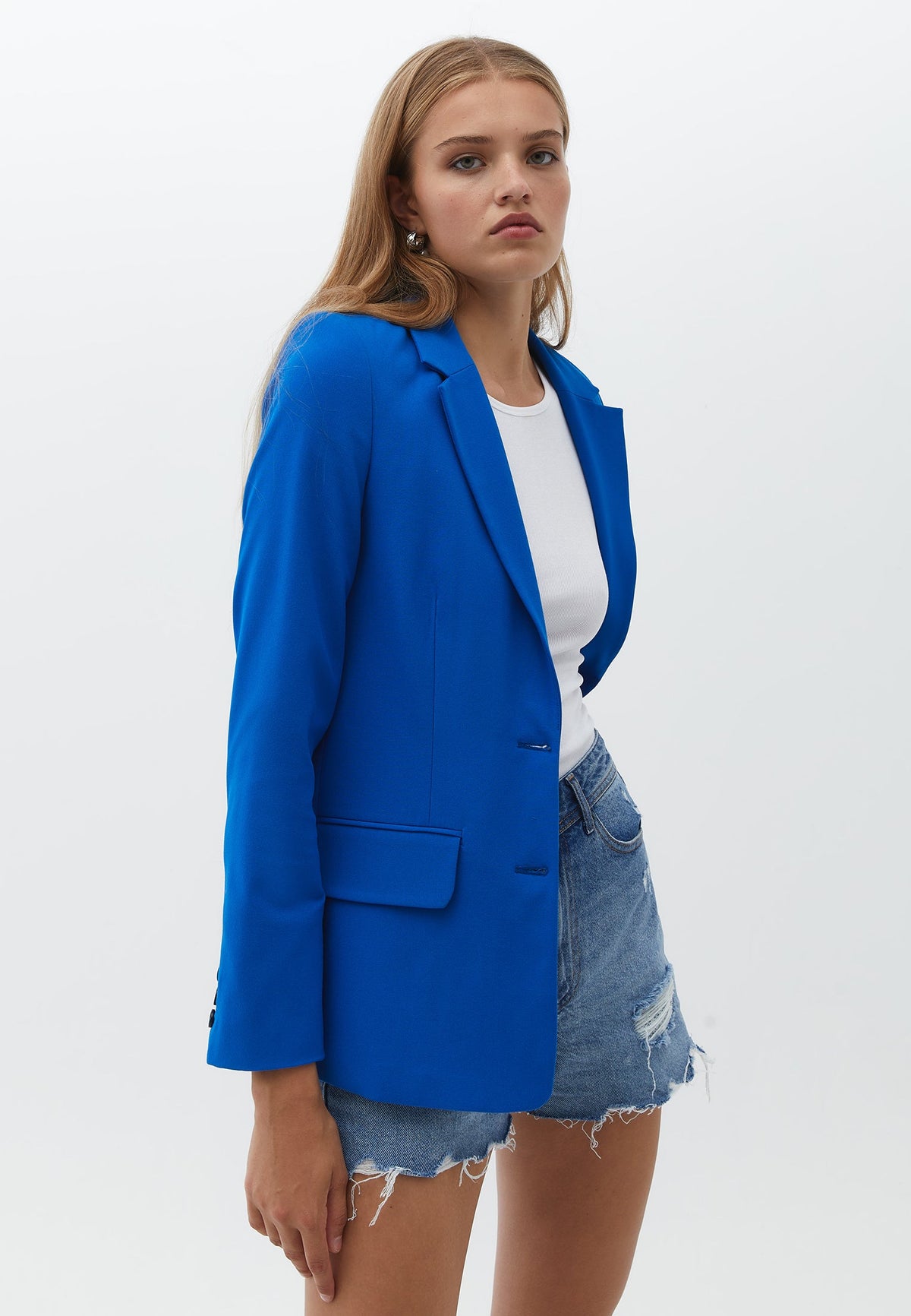 Slim Blazer With Button Details - LAPIS BLUE