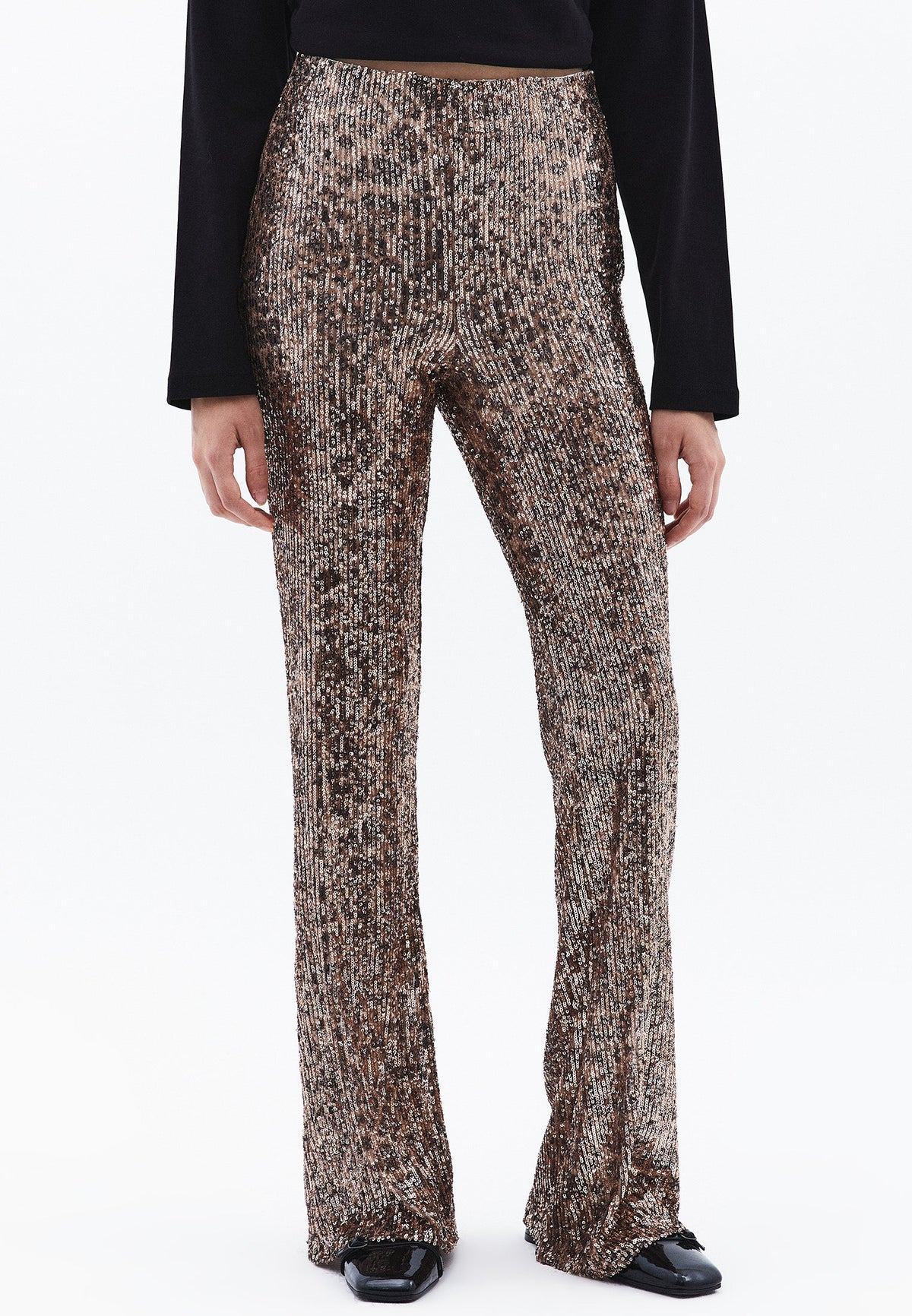 High Waist Flared Sequin Pants - LEO COMB