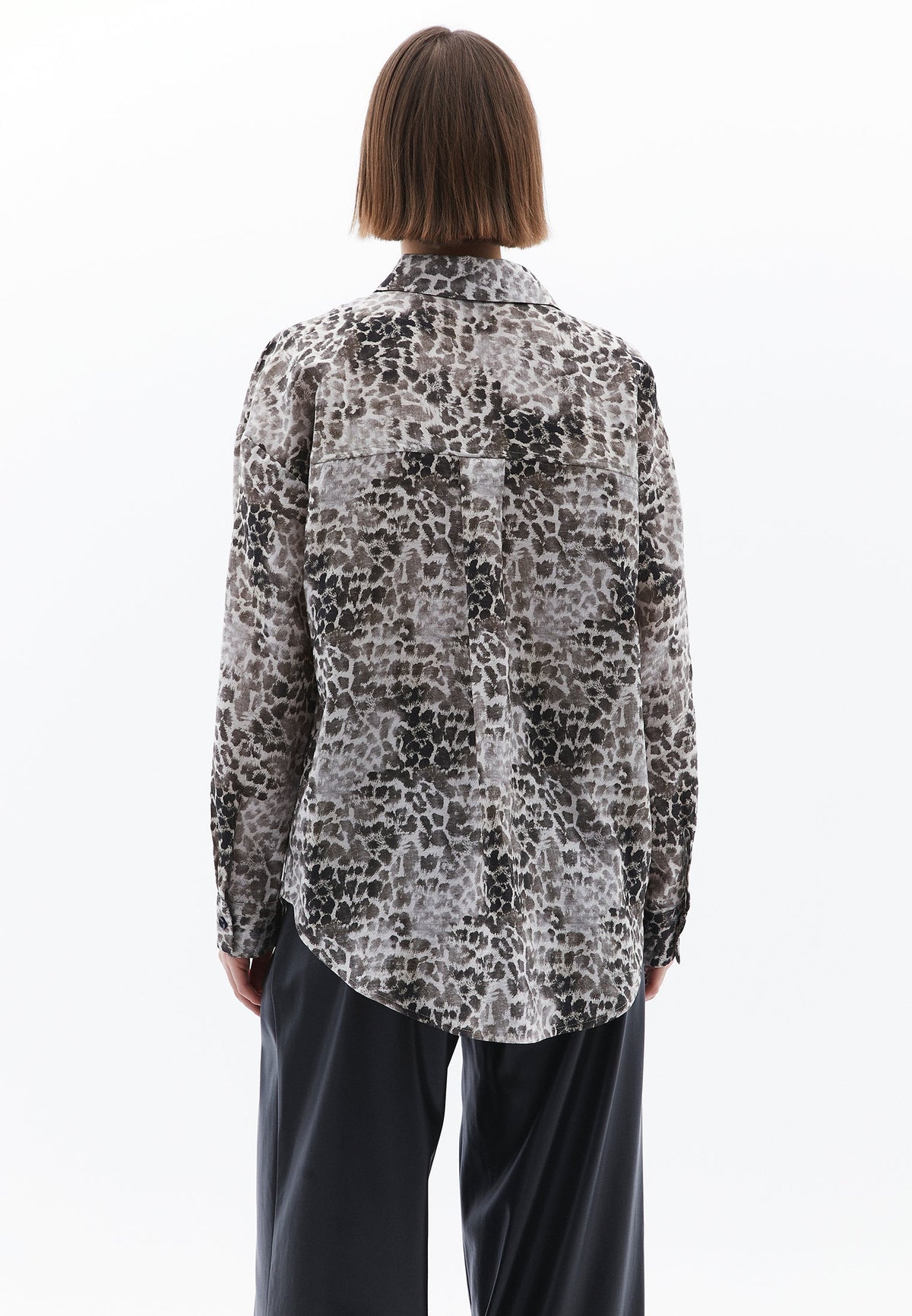 Animal Pattern Button Detailed Oversize Shirt - LEO COMB