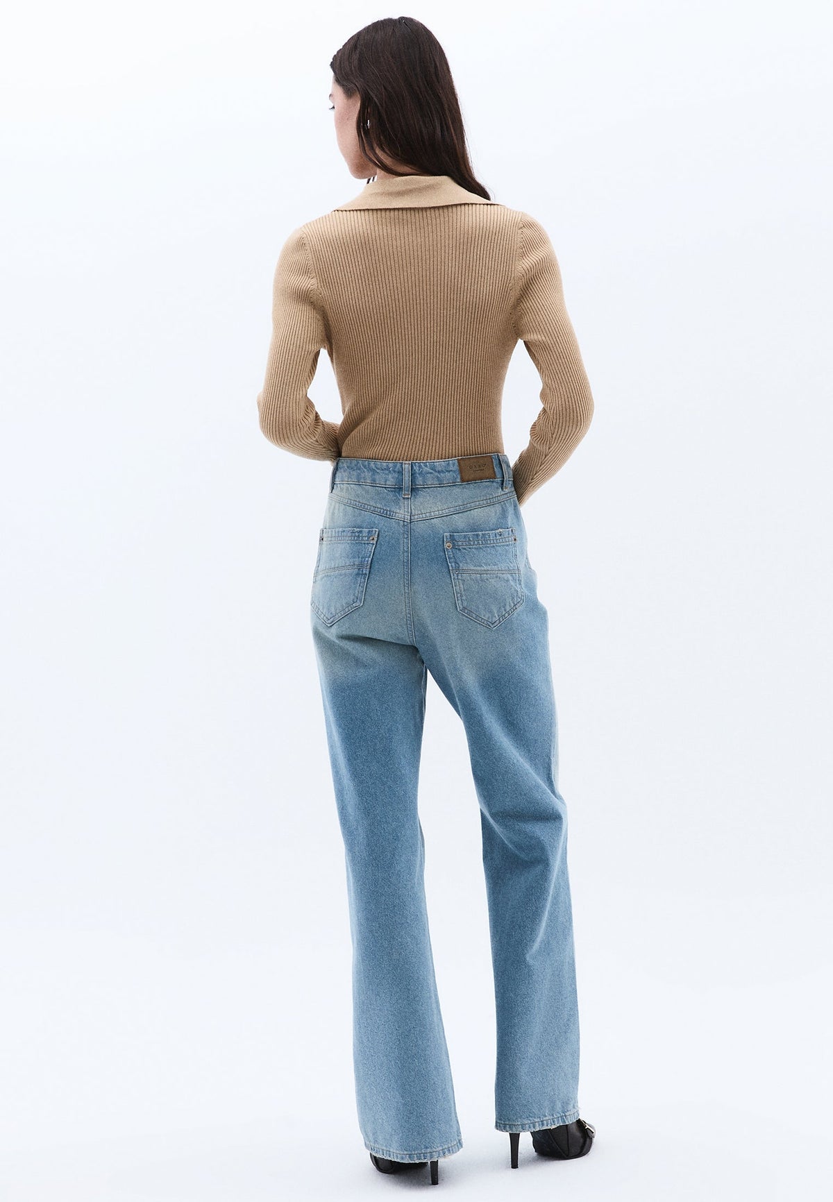 High Waist Wide Leg Denim Pants - LIGHT BLUE DENIM