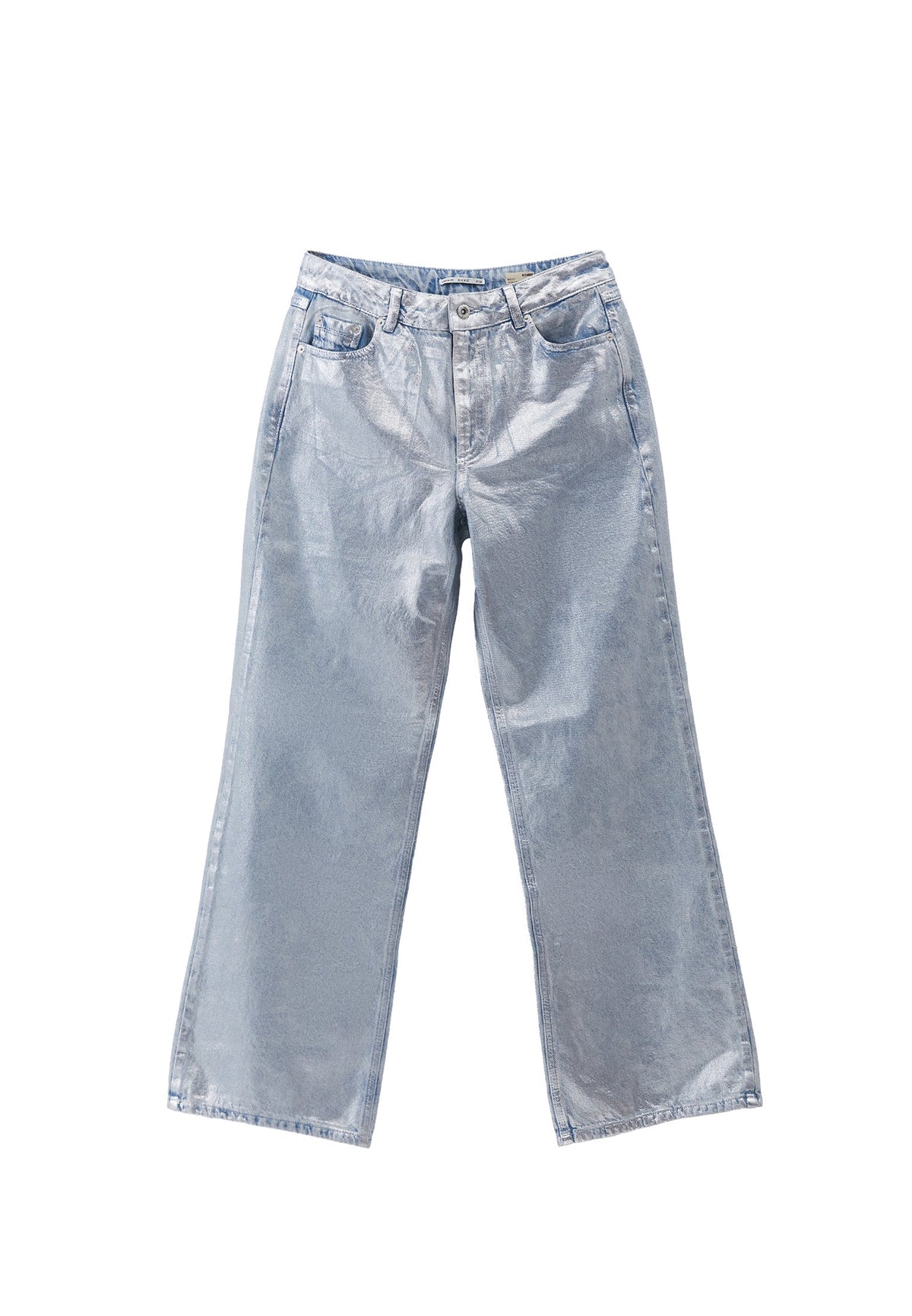 Shiny And Long Wide Leg Pants - LIGHT BLUE PRINTED DENIM