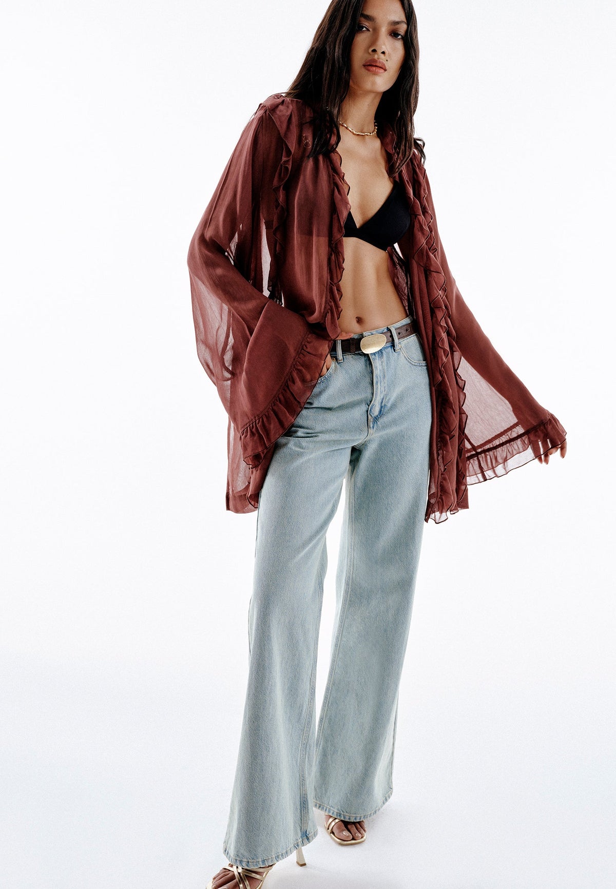 Wide Leg Standard High Waist Denim Pants - LIGHT GREEN DENIM