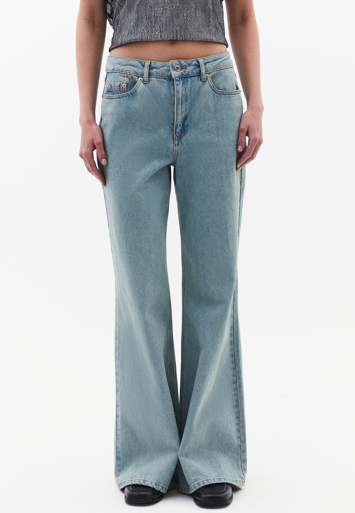 Wide Leg Standard High Waist Denim Pants - LIGHT GREEN DENIM