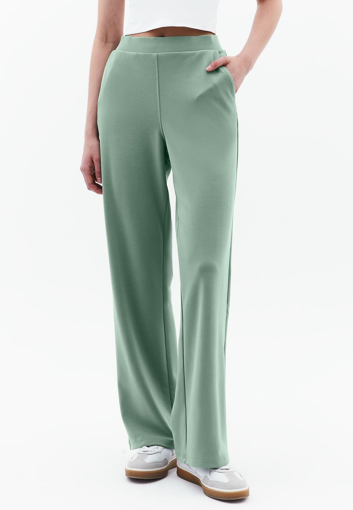 High Waist Straight Leg Elastic Waist Pants - LILY PAD