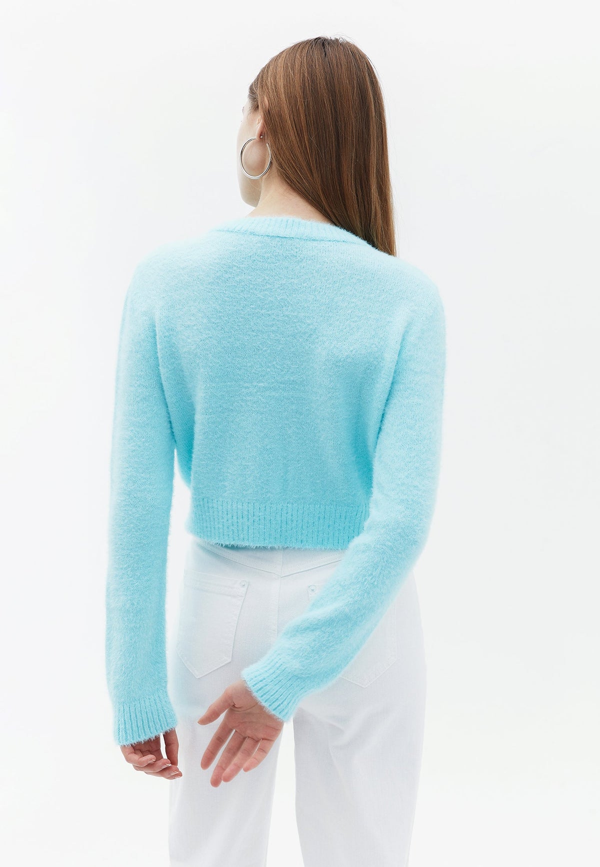 Crew Neck Beaded Raglan Sleeve Cropped Sweater - LIMPET SHELL