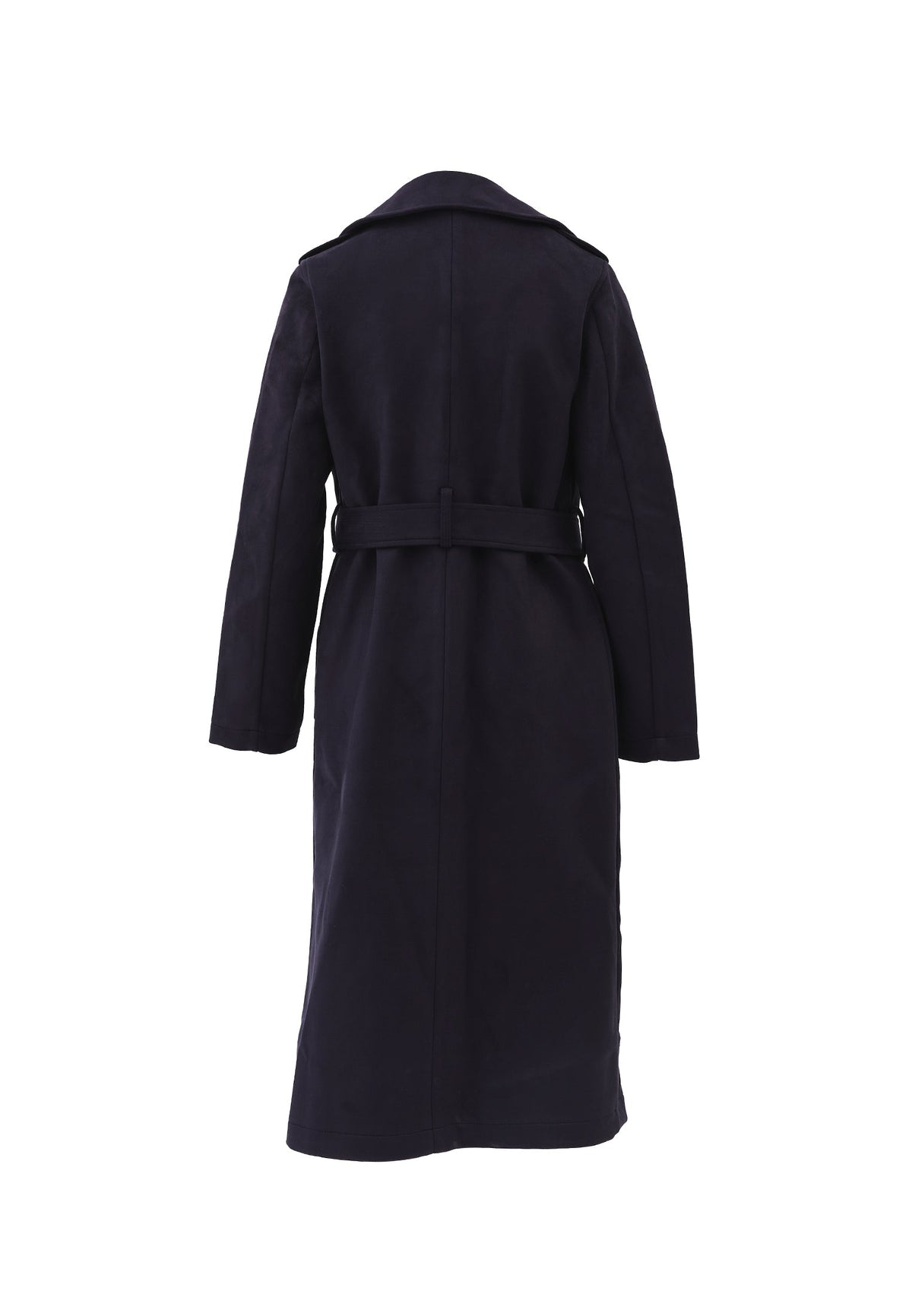Long Leather Jacket With Belt Detail - MARITIME BLUE