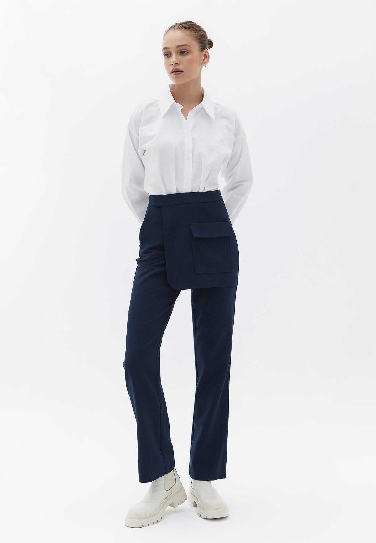 Straight Long High Waist Trousers - MIDNIGHT