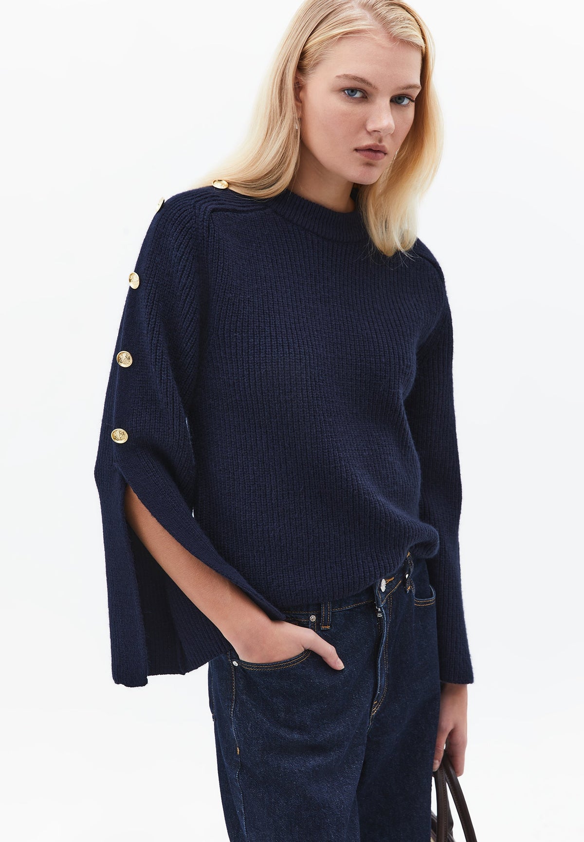 Sweater With Button Details - MIDNIGHT
