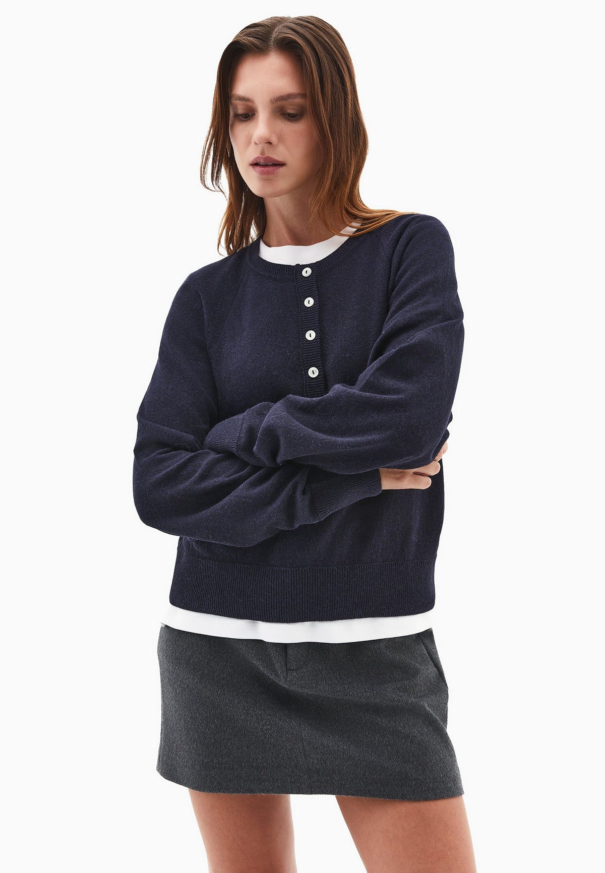V Neck Raglan Sleeve Knit Sweater - MIDNIGHT