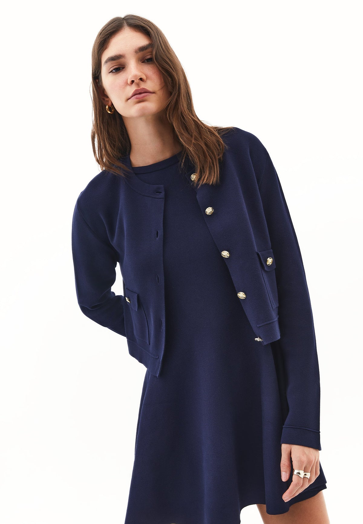 Short Cardigan With Button Details - MIDNIGHT