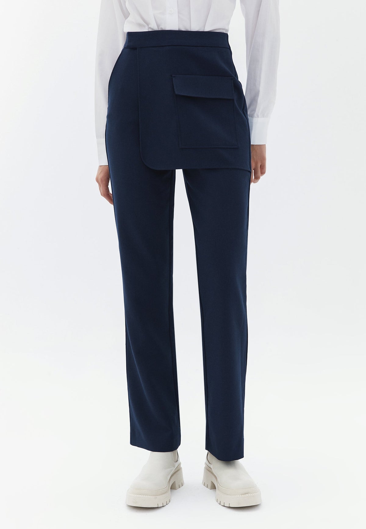 Straight Long High Waist Trousers - MIDNIGHT
