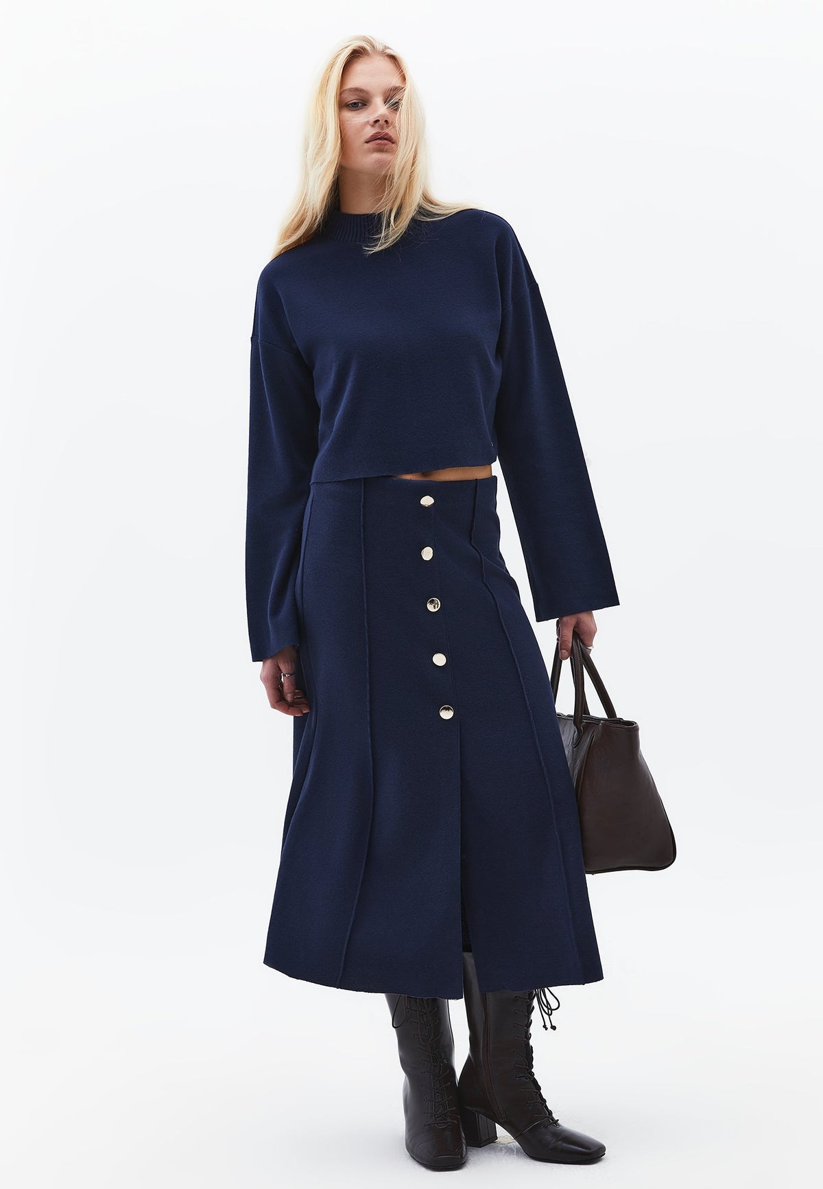 High Neck Cropped Sweater - MIDNIGHT