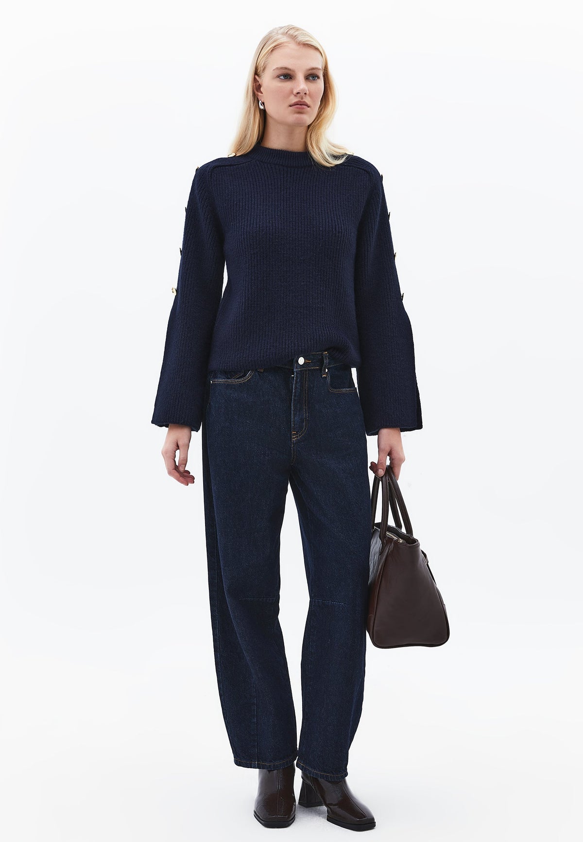 Sweater With Button Details - MIDNIGHT