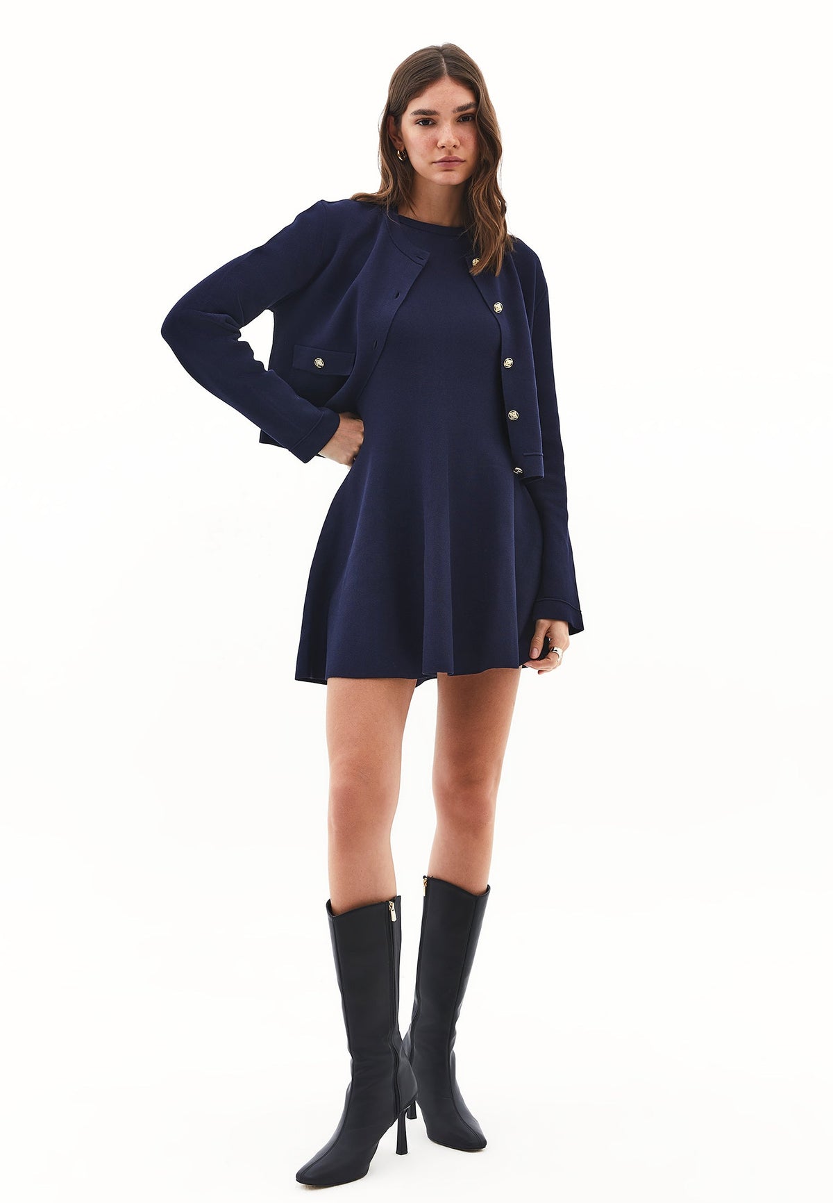Short Cardigan With Button Details - MIDNIGHT