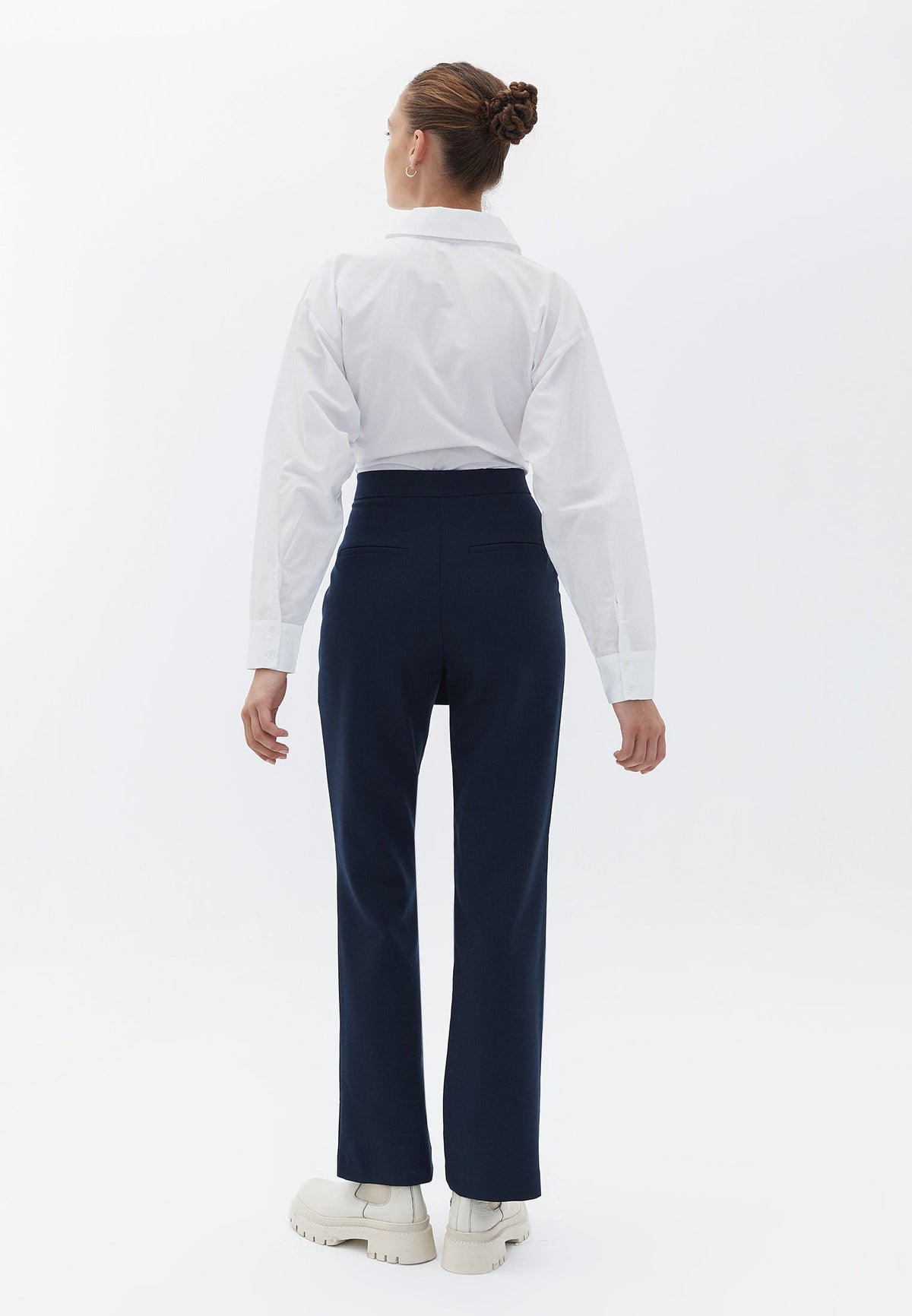 Straight Long High Waist Trousers - MIDNIGHT
