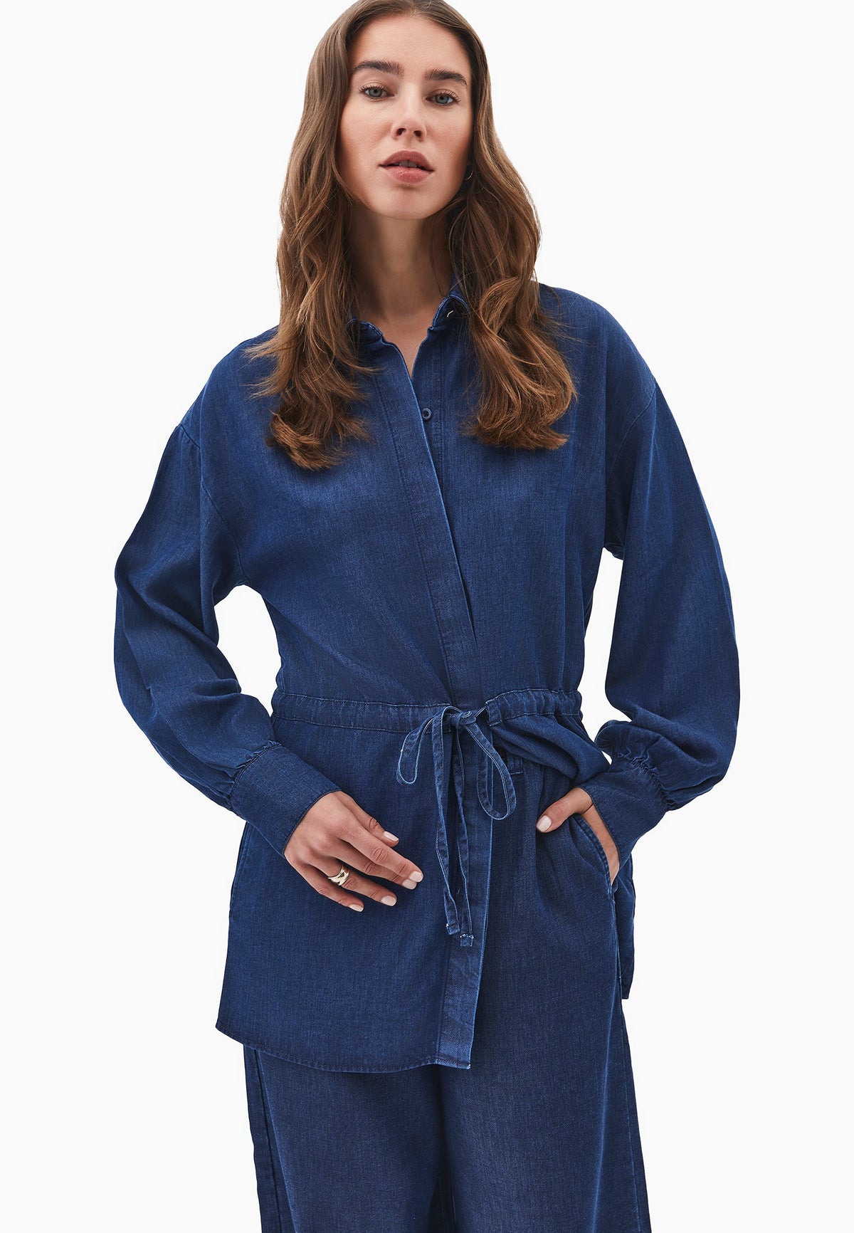 Long Tunic Shirt - MID BLUE DENIM