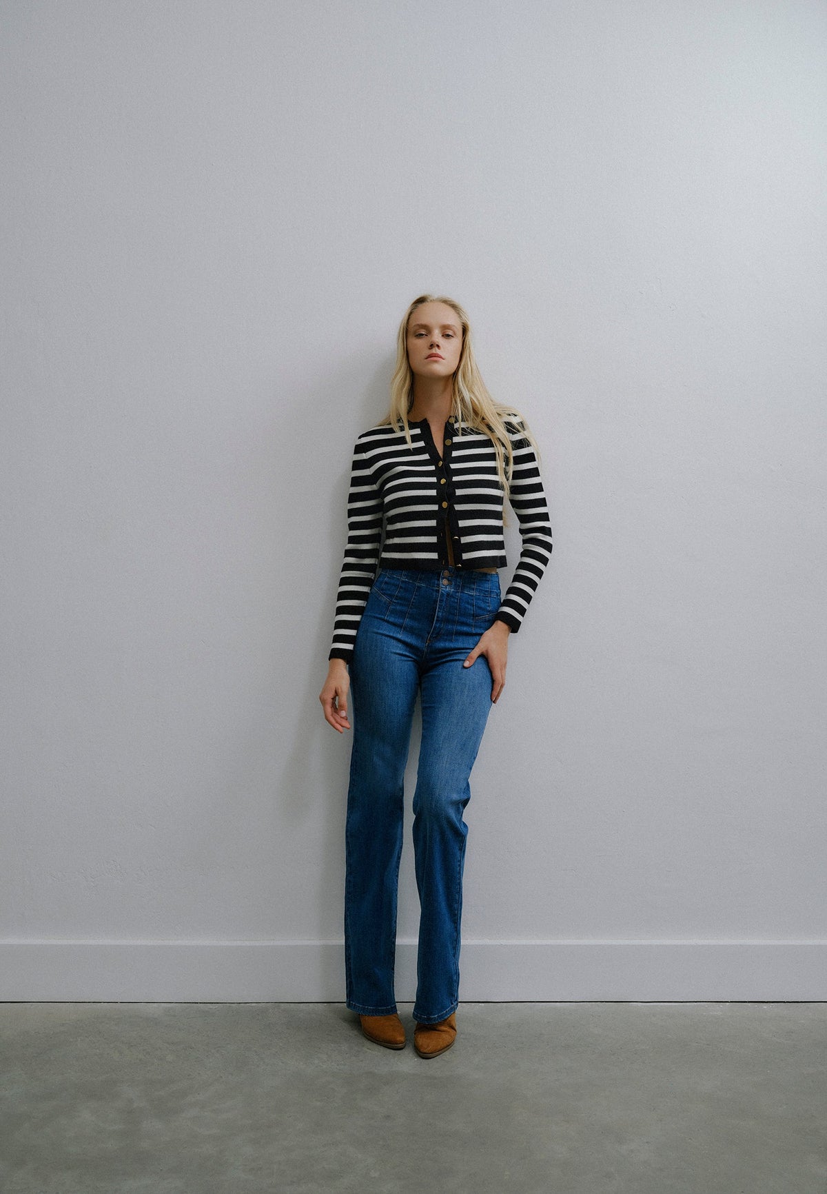 Ultra High Waist Straight Leg Denim Pants - MID BLUE DENIM
