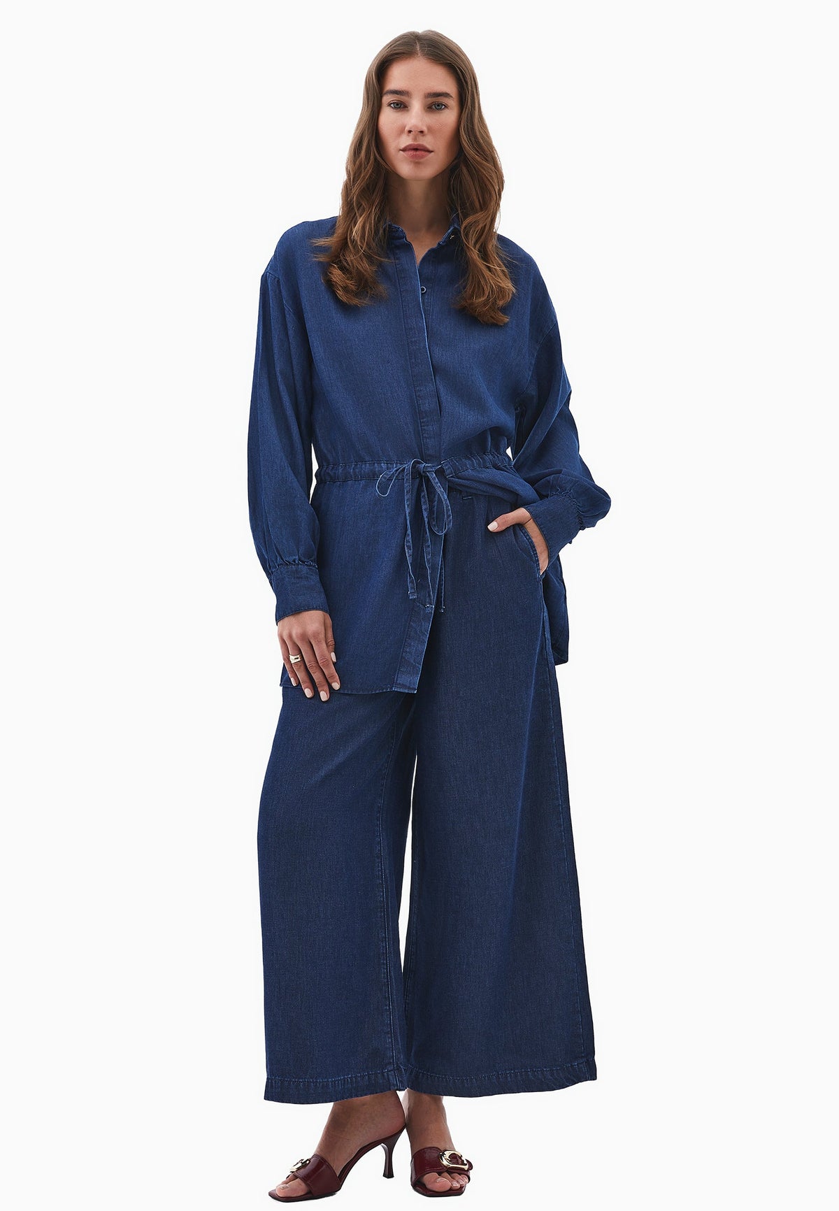 Long Tunic Shirt - MID BLUE DENIM