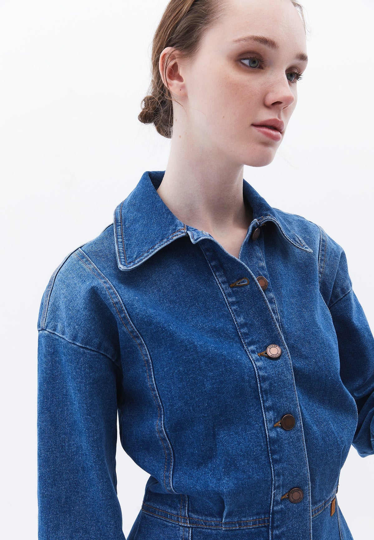 Loose Fit Short Jumpsuit Dress - MID BLUE DENIM