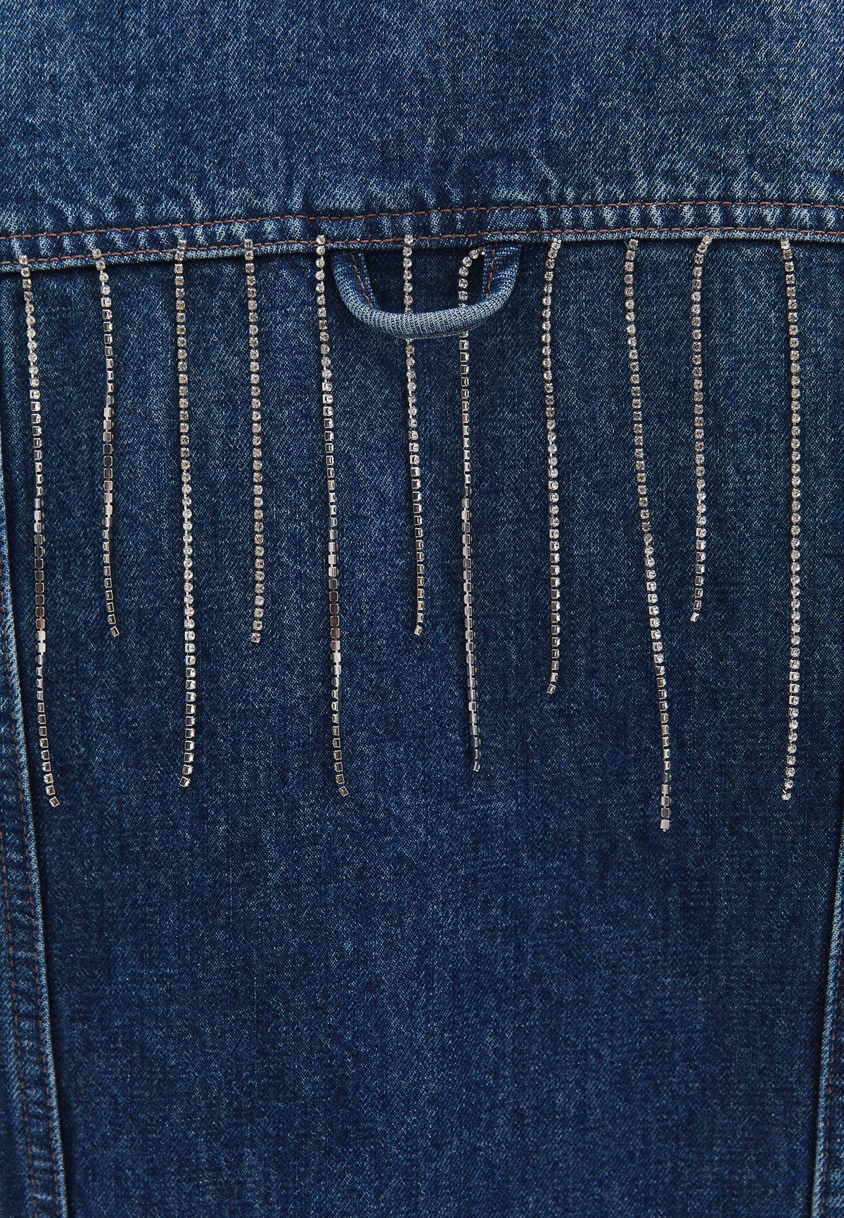 Stone Embellished Oversize Denim Jacket - MID BLUE DENIM