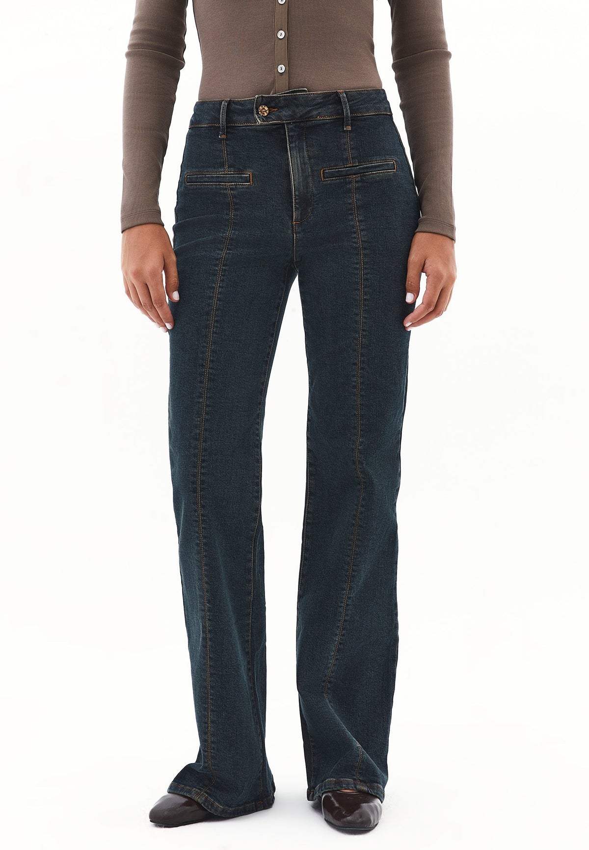 Spanish Leg Trousers - MID BROWN DENIM