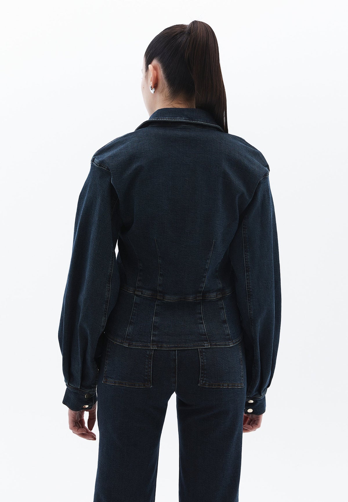 Cropped Long Sleeve Blouse - MID BROWN DENIM