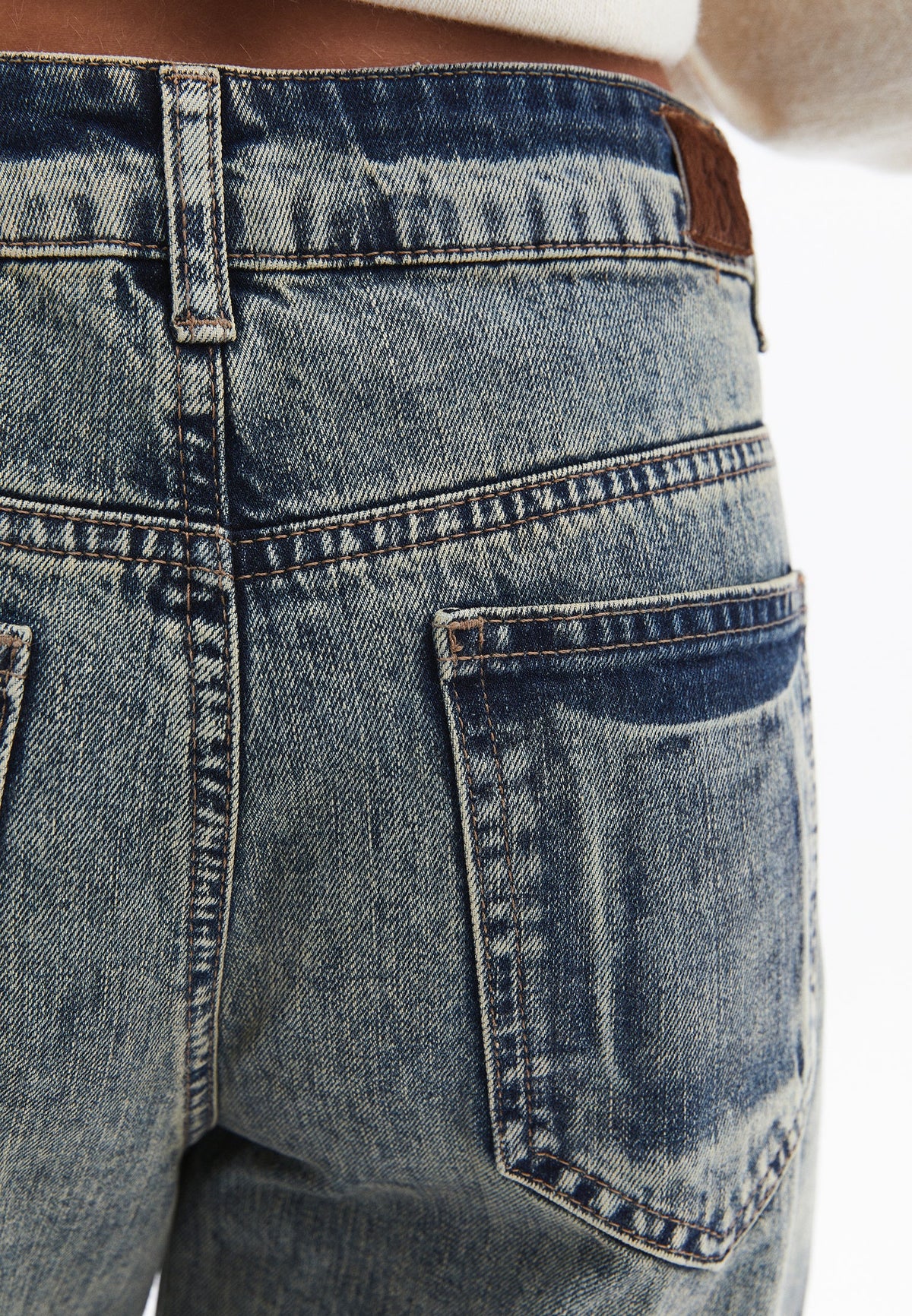 Barrel Leg Denim Pants - MID BROWN DENIM