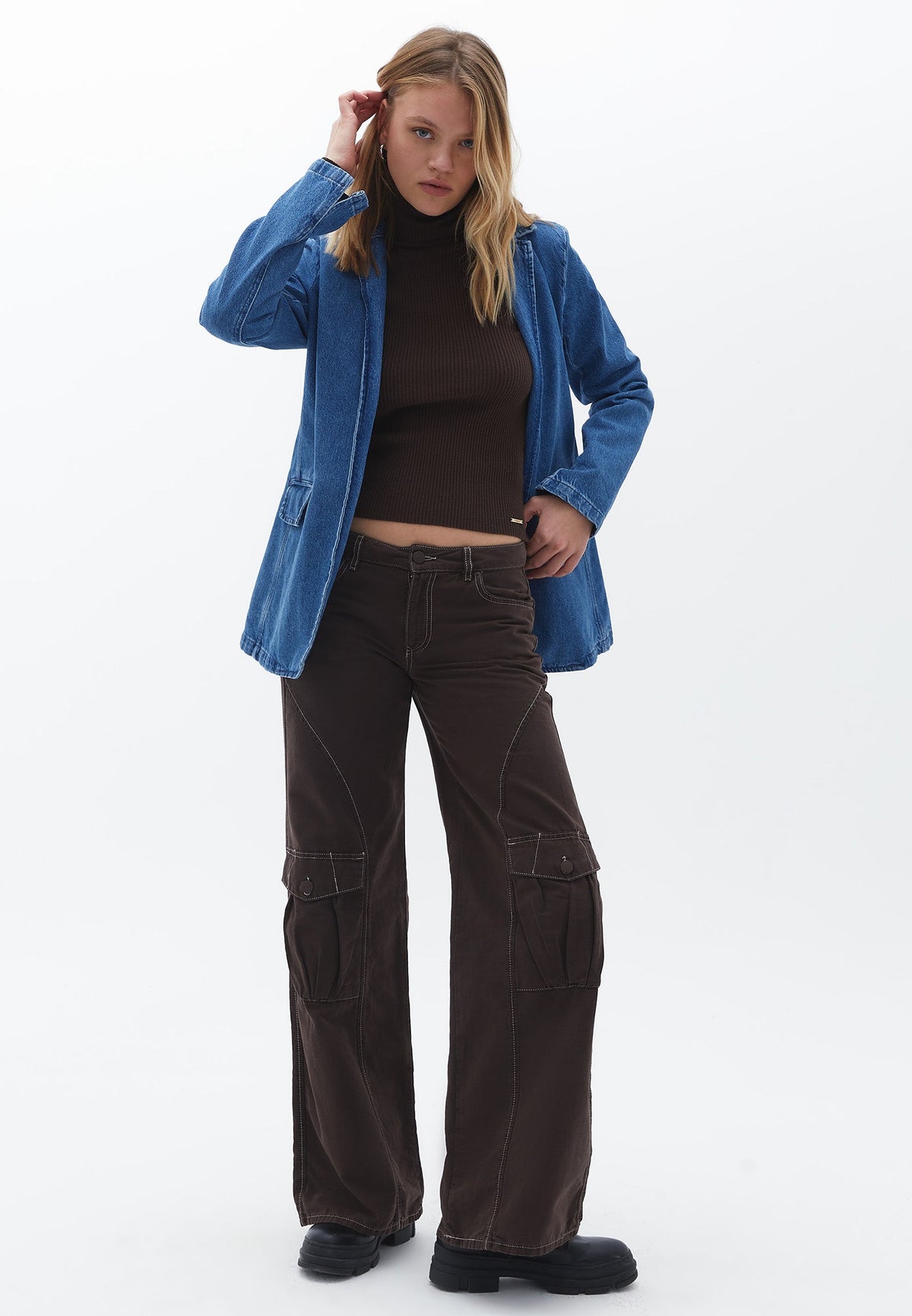Denim Long Sleeve Pocket Detailed Tunic Jacket - MID DENIM