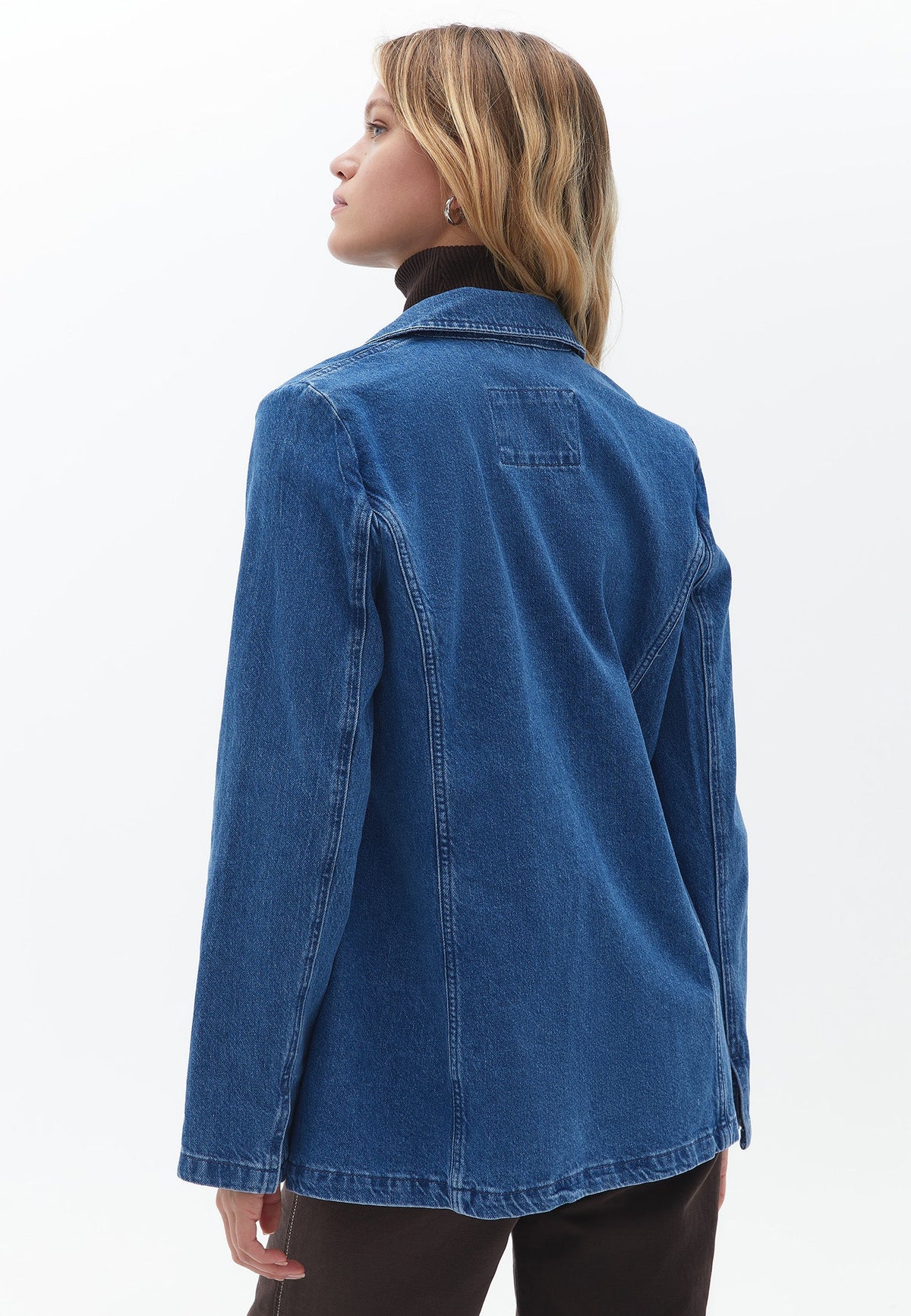 Denim Long Sleeve Pocket Detailed Tunic Jacket - MID DENIM