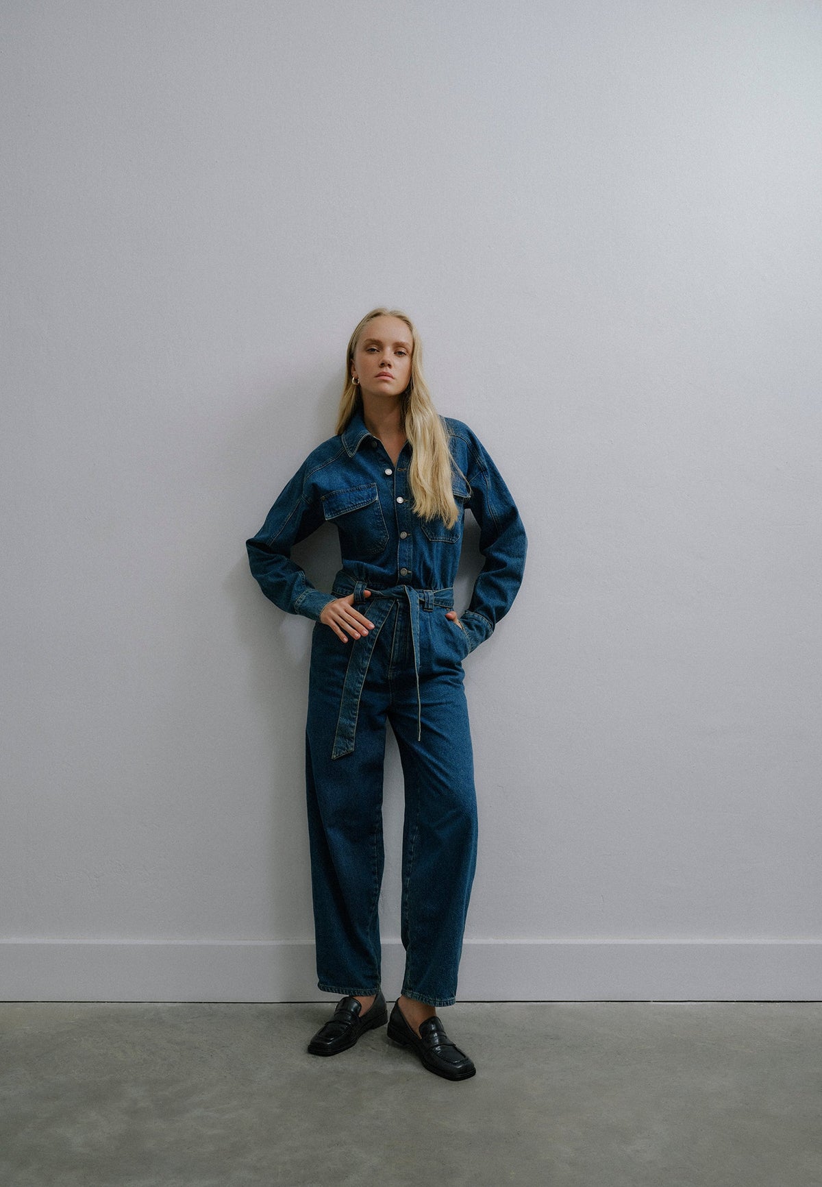 Women Denim Standard Jumpsuit - MID GREEN DENIM