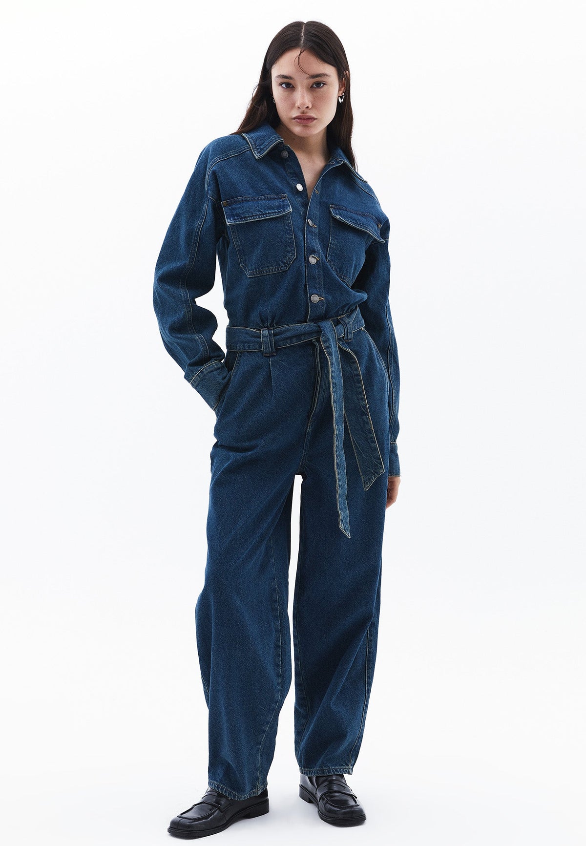 Women Denim Standard Jumpsuit - MID GREEN DENIM