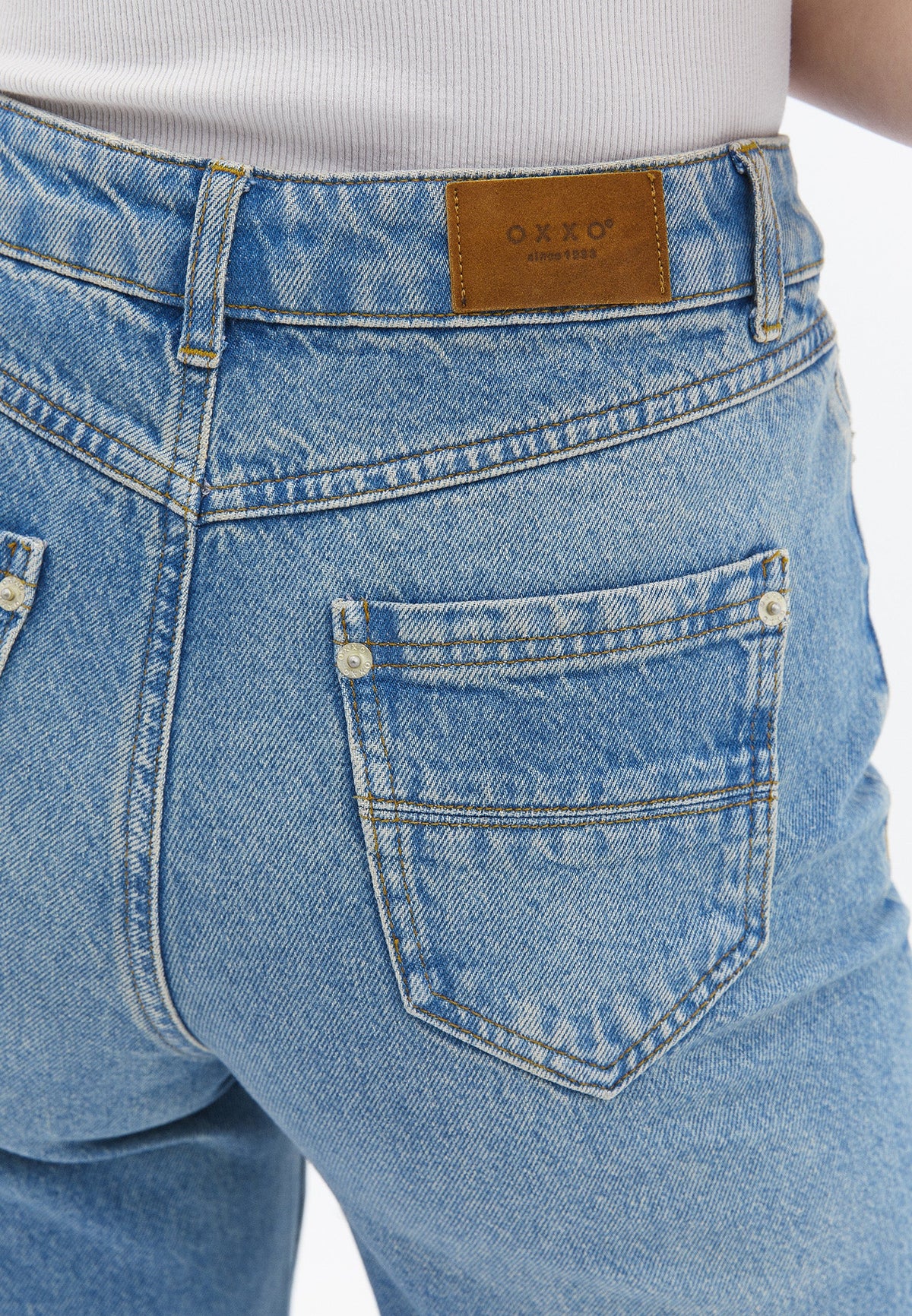 High Waist Wide Leg Pants - MID GREEN DENIM
