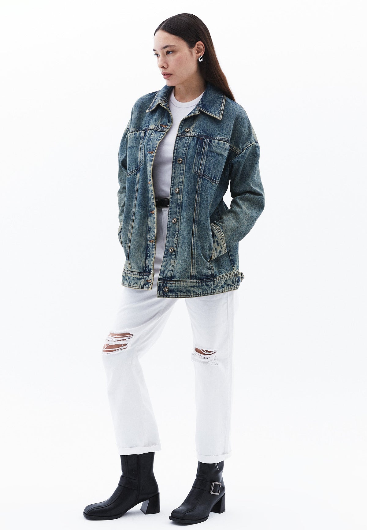 Oversize Tunic Denim Jacket - MID SAND DENIM