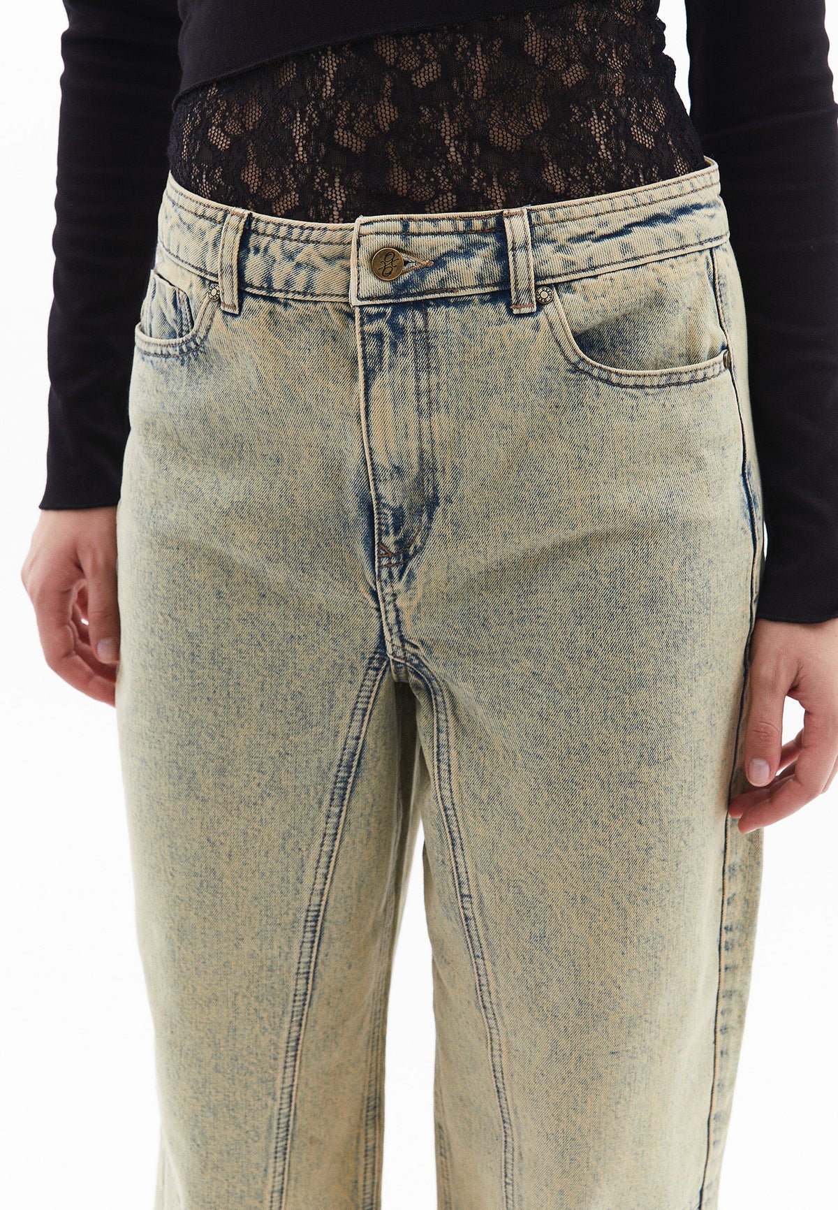 Baggy Pants With Cut-Out Details - MID SAND DENIM