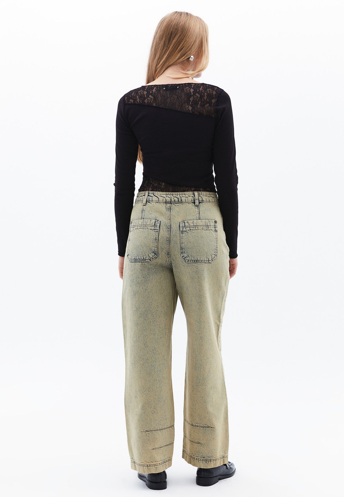 Baggy Pants With Cut-Out Details - MID SAND DENIM