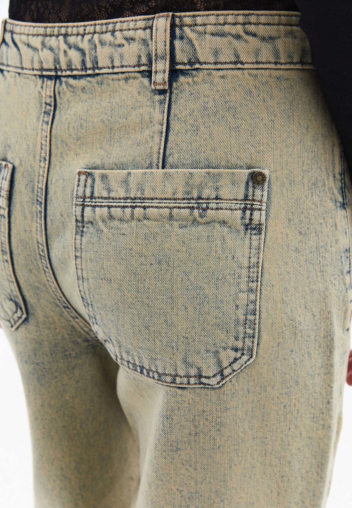 Baggy Pants With Cut-Out Details - MID SAND DENIM