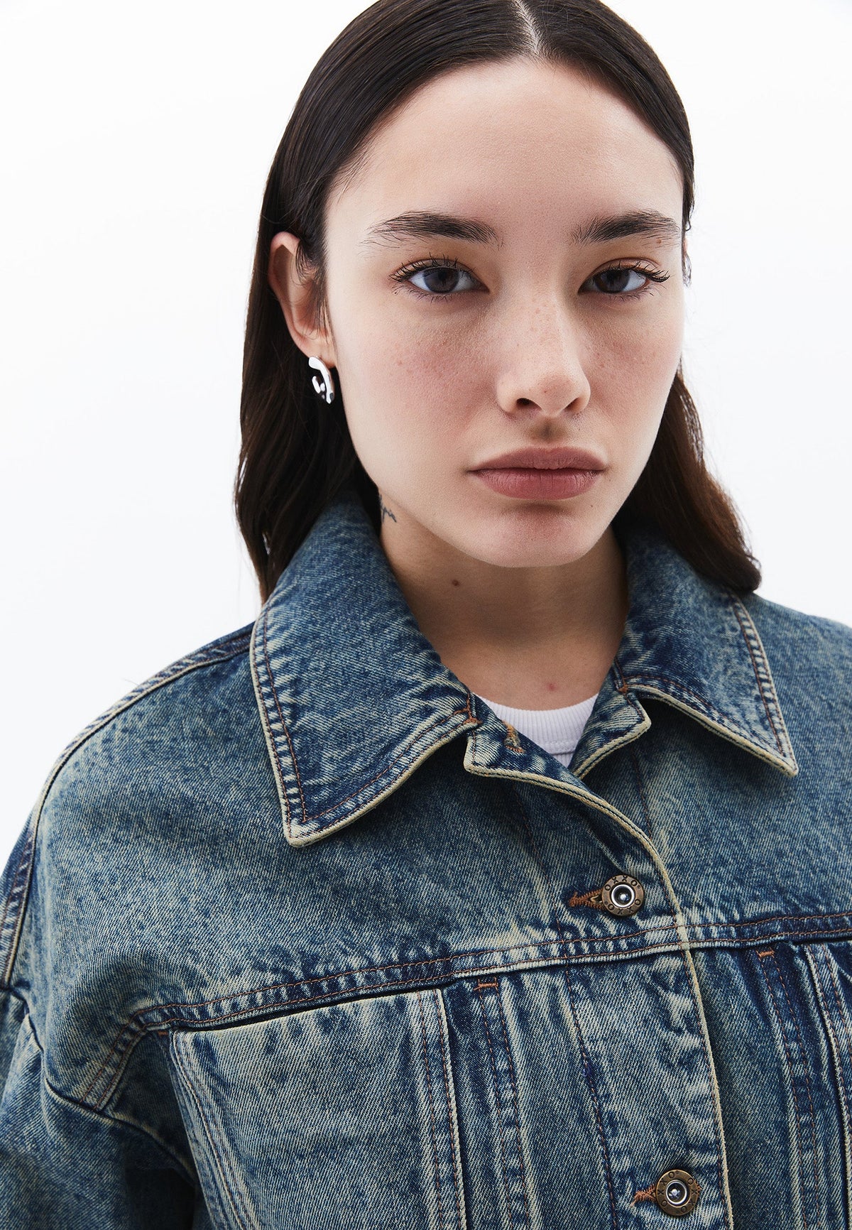 Oversize Tunic Denim Jacket - MID SAND DENIM