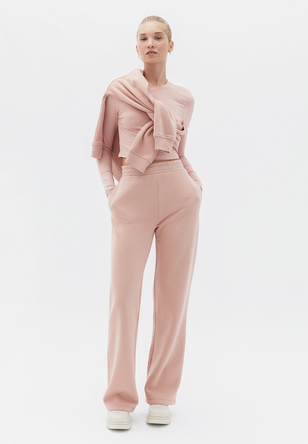Cropped High Neck Long Sleeve T-Shirt - MISTY ROSE