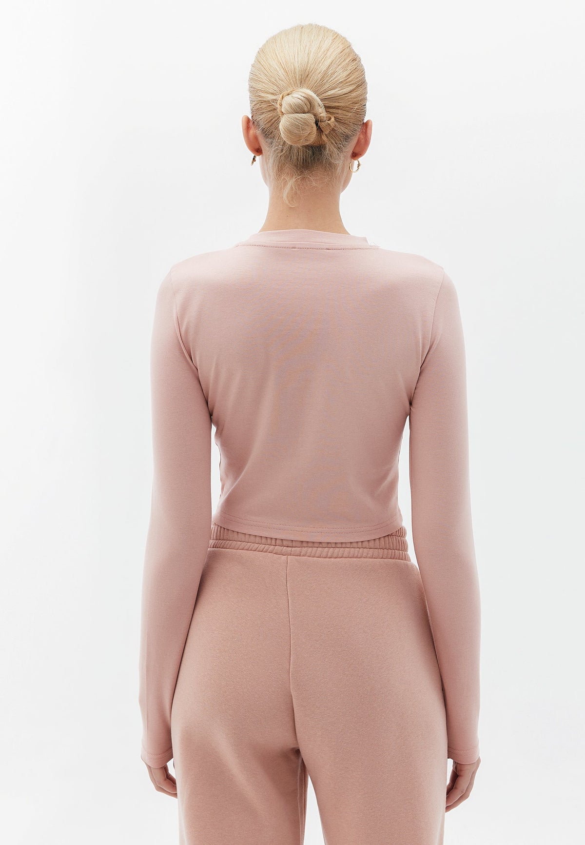 Cropped High Neck Long Sleeve T-Shirt - MISTY ROSE