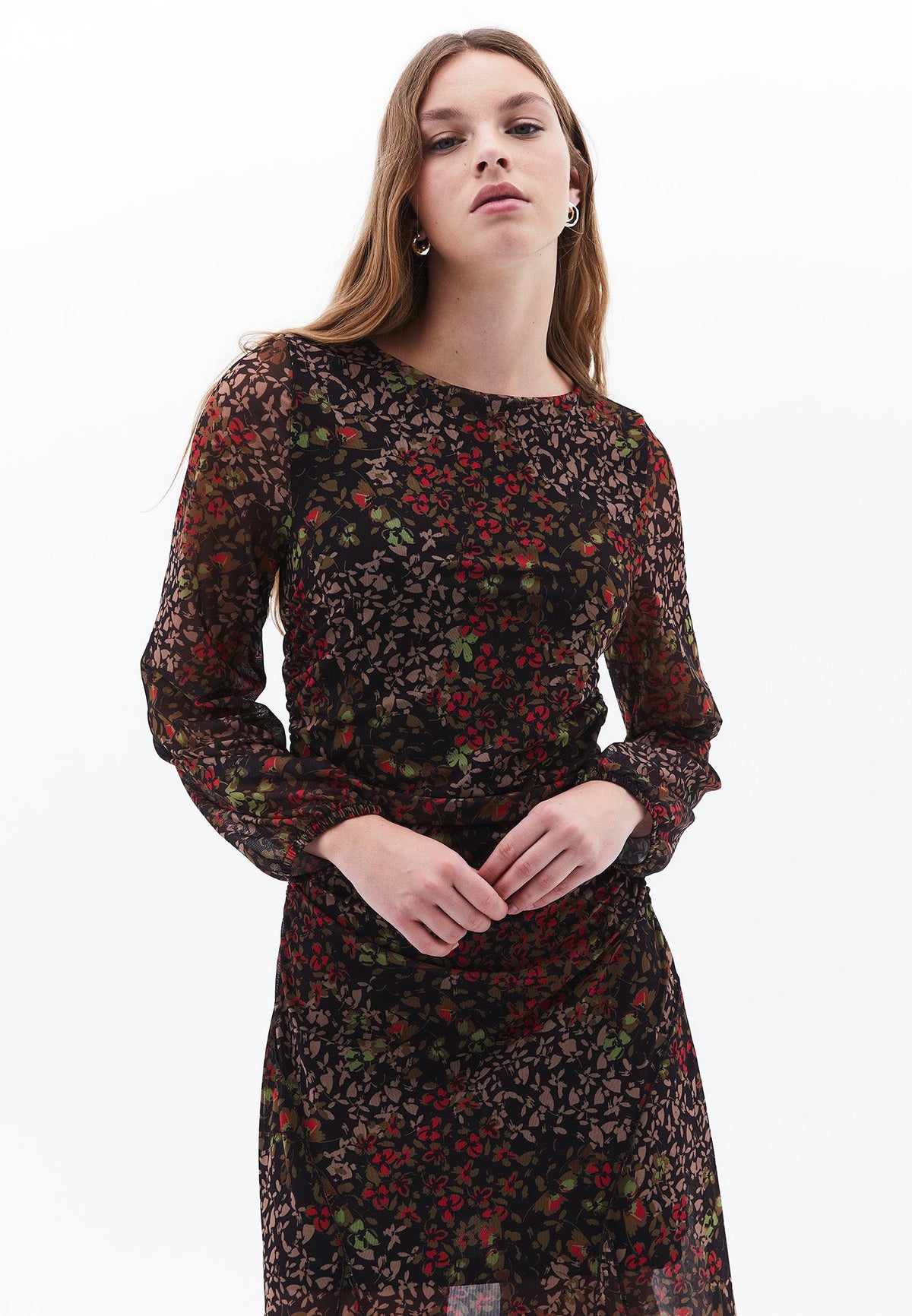 Long A-Line Crew Neck Dress - MIX COMB