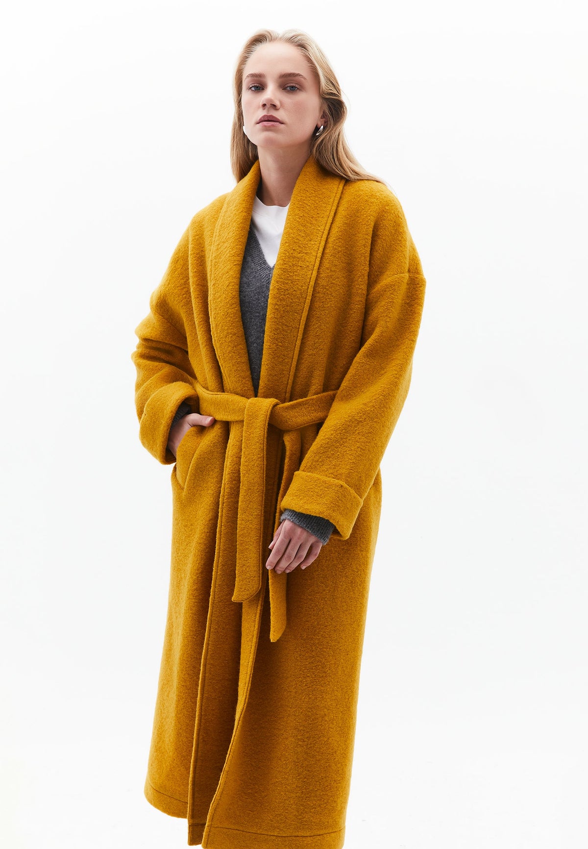 Long Coat With Shawl Collar And Belt Detail - NARCISSUS