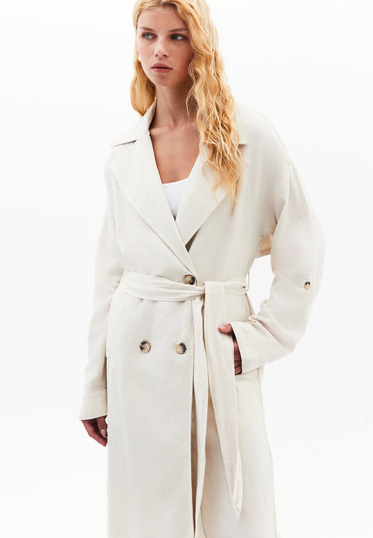 Belted Polo Collar Trenchcoat - NATURAL