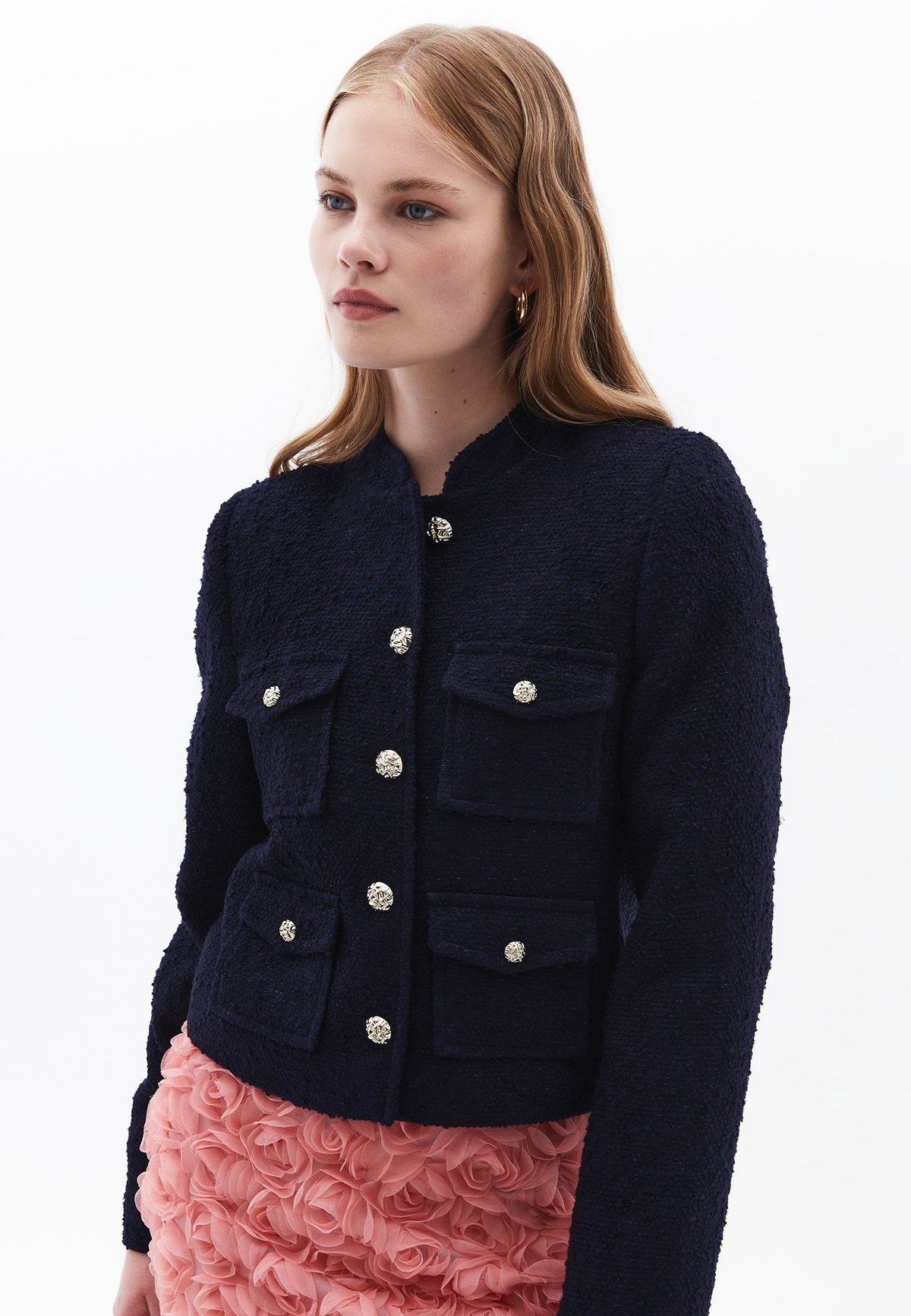 Short Tweed Jacket With Pocket Detail - NAVAL ACADEMY