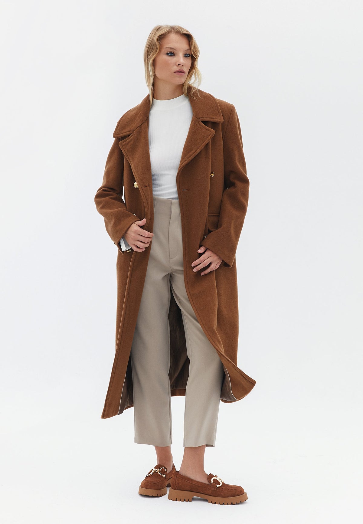 Long Coat With Button Details - NUTHATCH