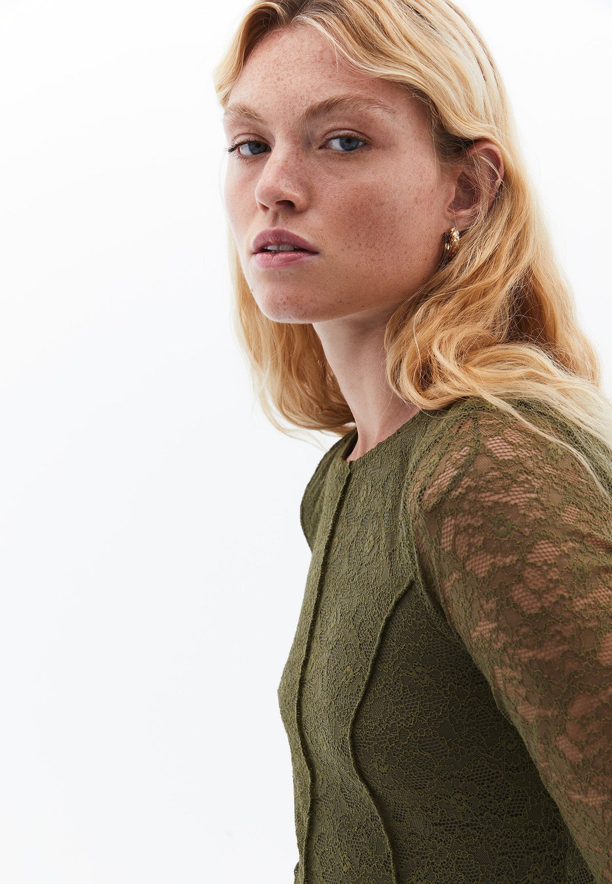 A-Line Long Crew Neck Cut-Out Detailed Dress - OLIVE NIGHT