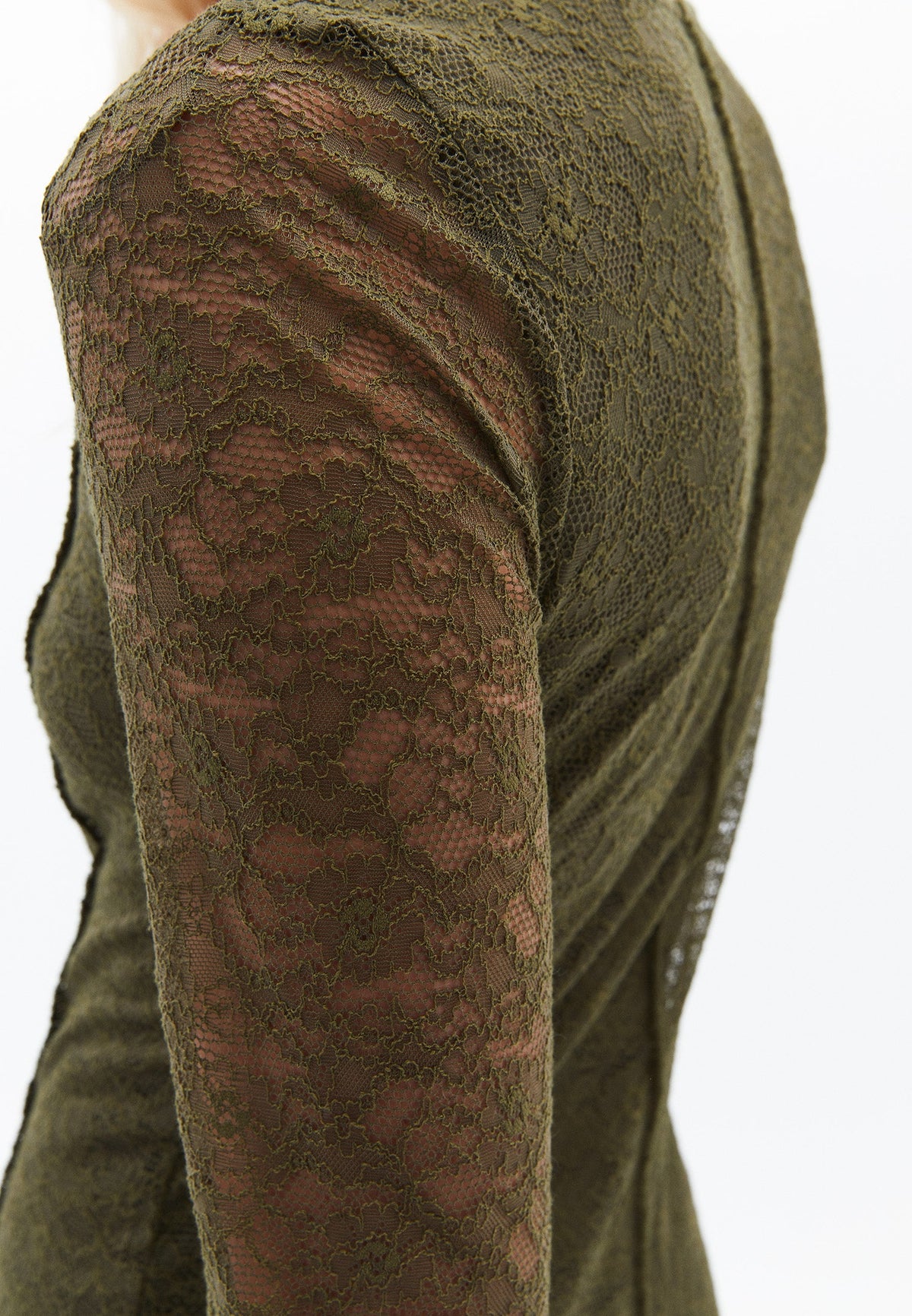 A-Line Long Crew Neck Cut-Out Detailed Dress - OLIVE NIGHT