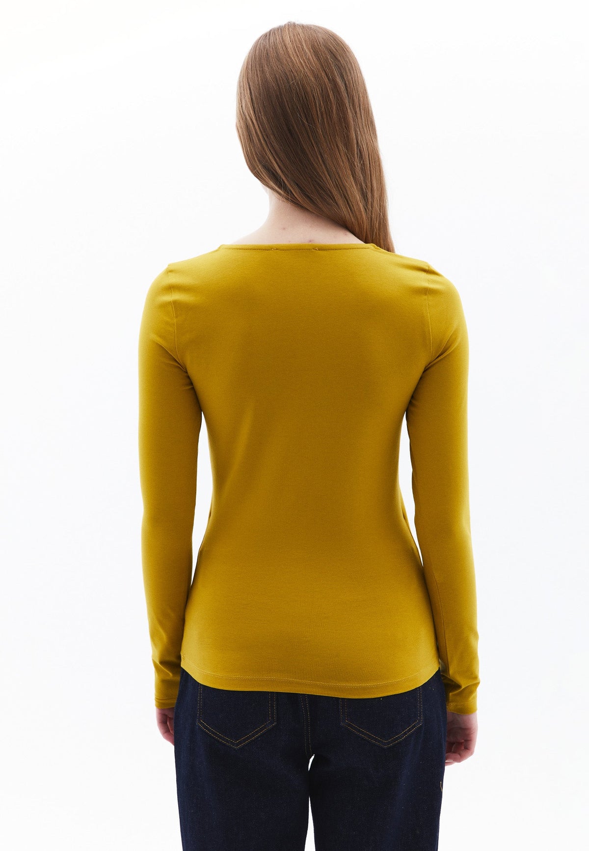 V Neck Long Sleeve T-Shirt - OLIVE OIL